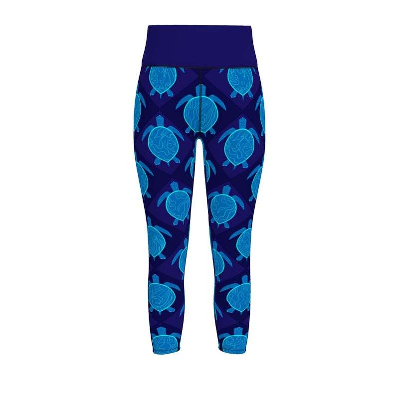 Women’s High-Waist Full-Length Performance Leggings — Topo Turtles Cobalt — Tide