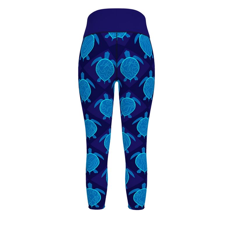 Women’s High-Waist Full-Length Performance Leggings — Topo Turtles Cobalt — Tide