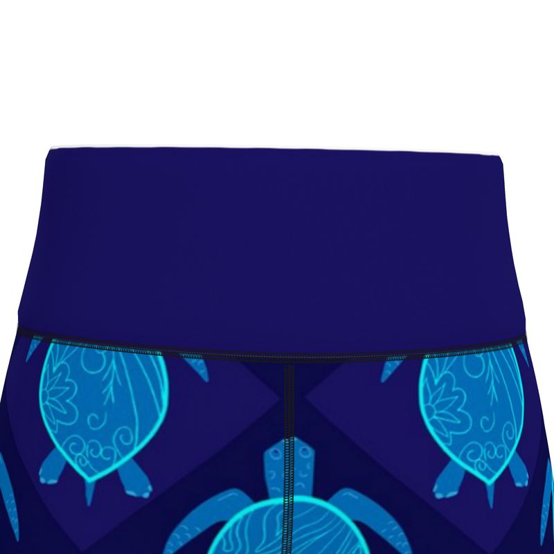 Women’s High-Waist Full-Length Performance Leggings — Topo Turtles Cobalt — Tide