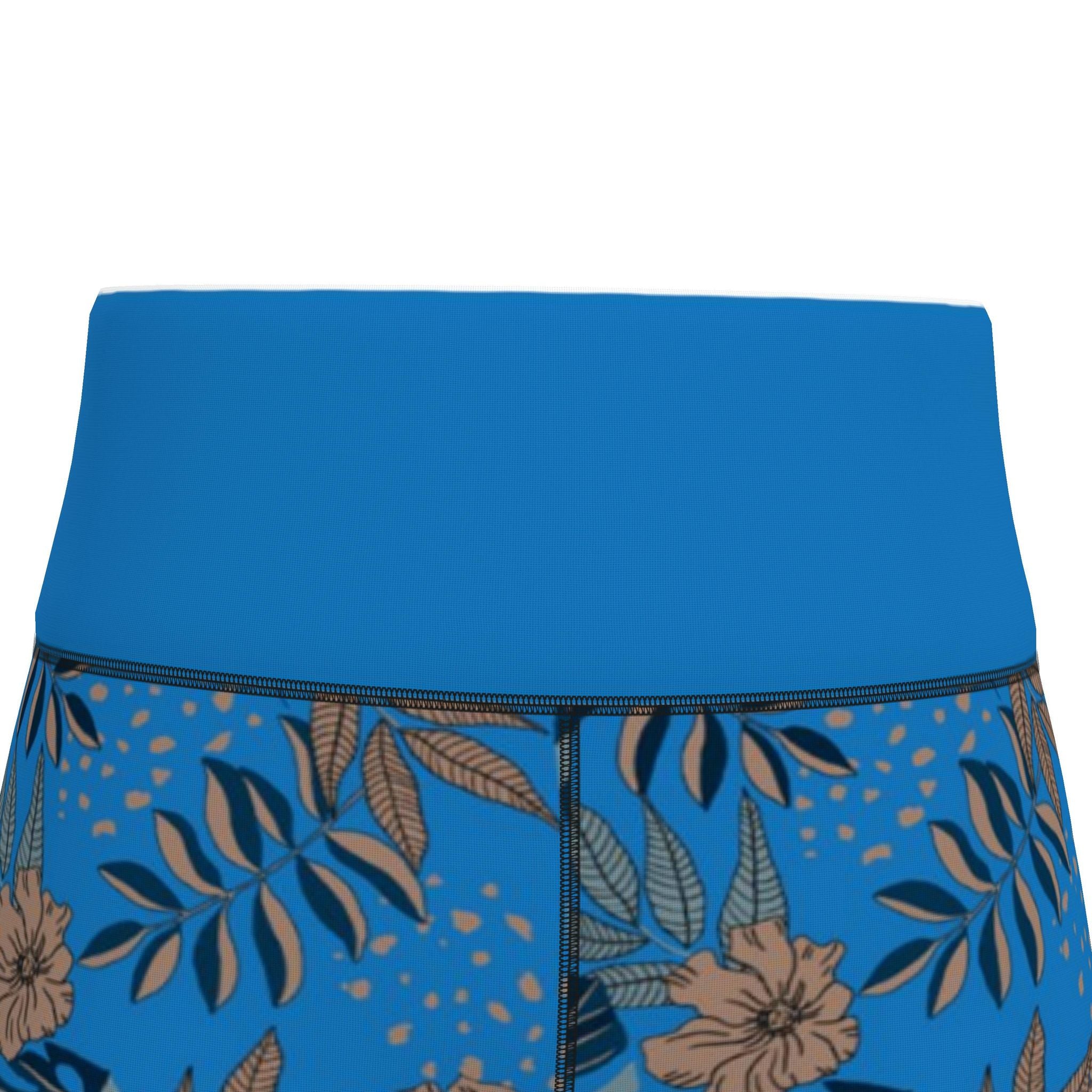 Women’s High-Waist Full-Length Performance Leggings — Midnight Monstera — Azure Blue