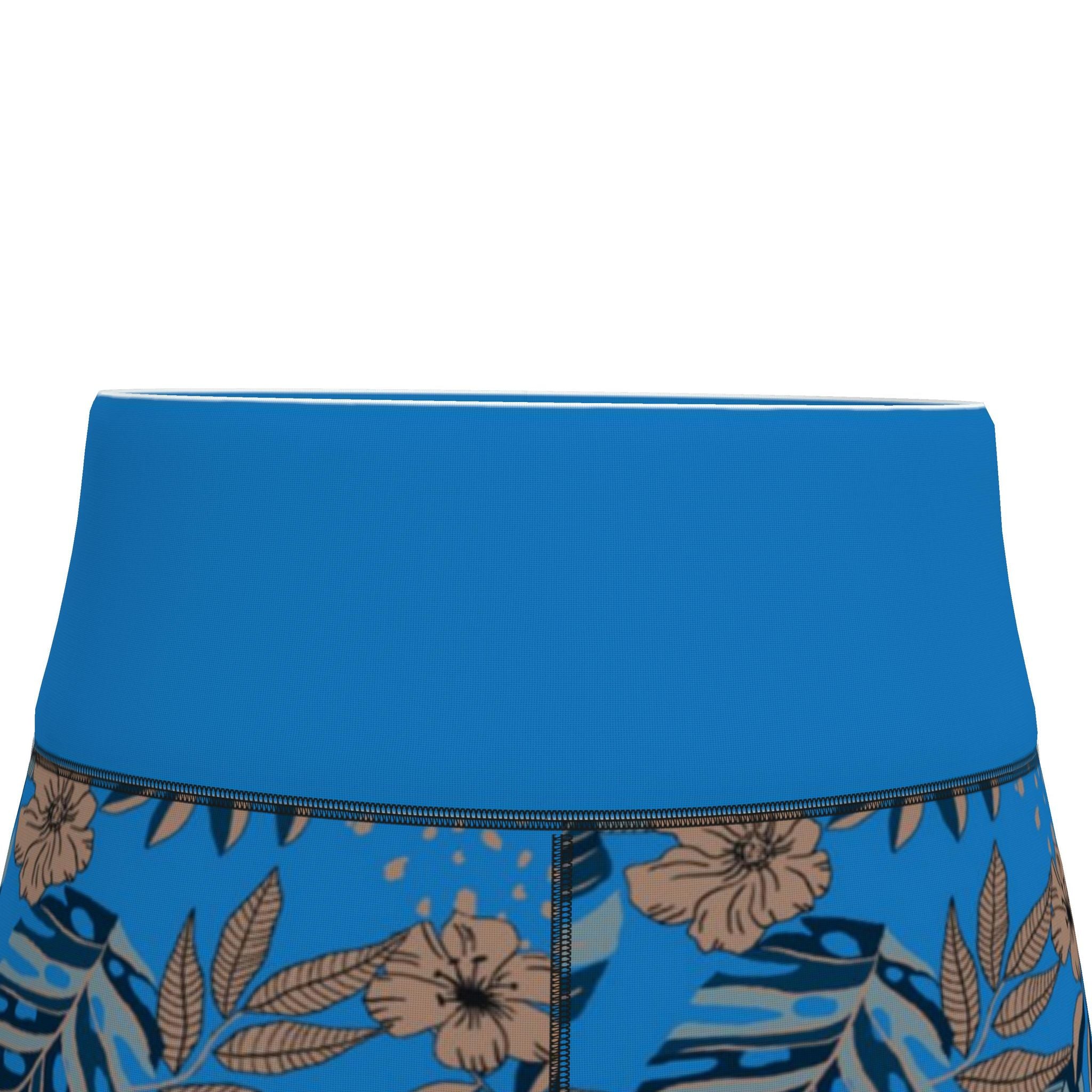 Women’s High-Waist Performance Leggings — Capri — Midnight Monstera — Azure Blue