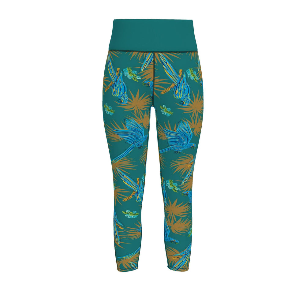 Women’s High-Waist Full-Length Performance Leggings — Tropical Macaw — Palm Teal