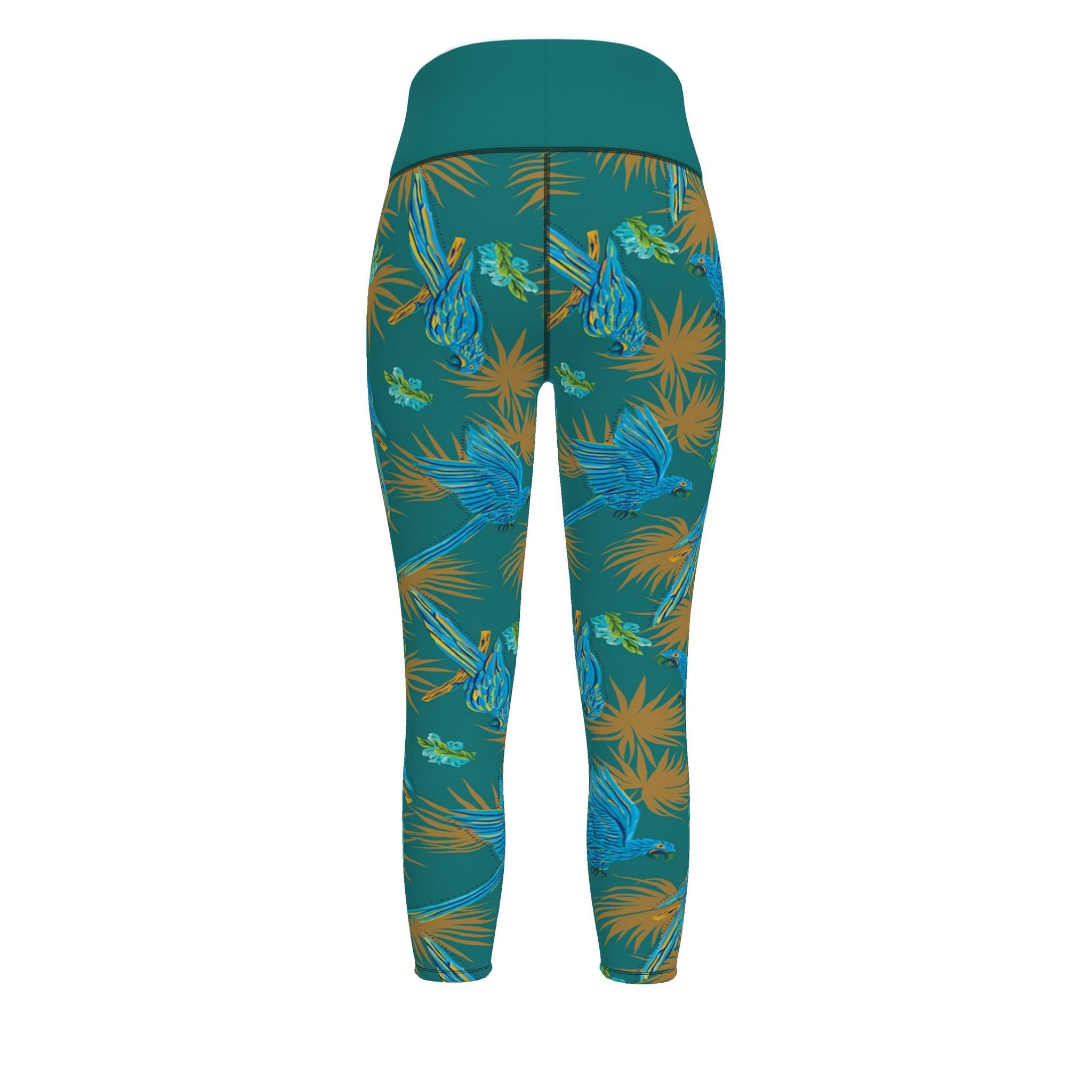 Women’s High-Waist Full-Length Performance Leggings — Tropical Macaw — Palm Teal