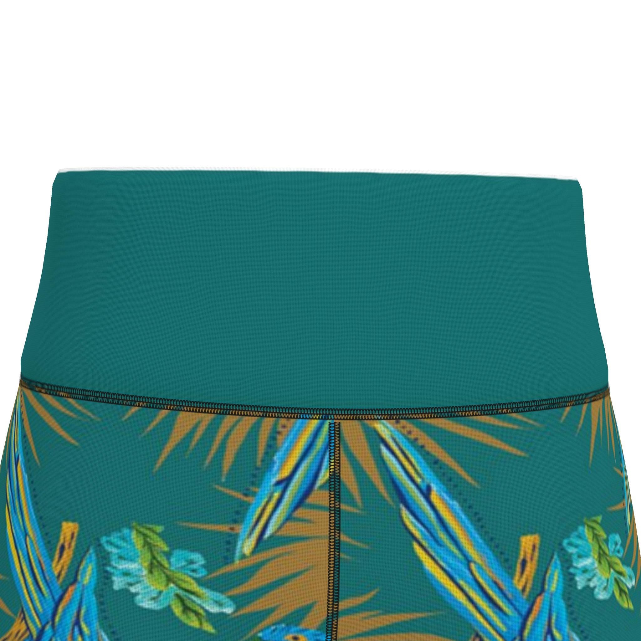 Women’s High-Waist Full-Length Performance Leggings — Tropical Macaw — Palm Teal