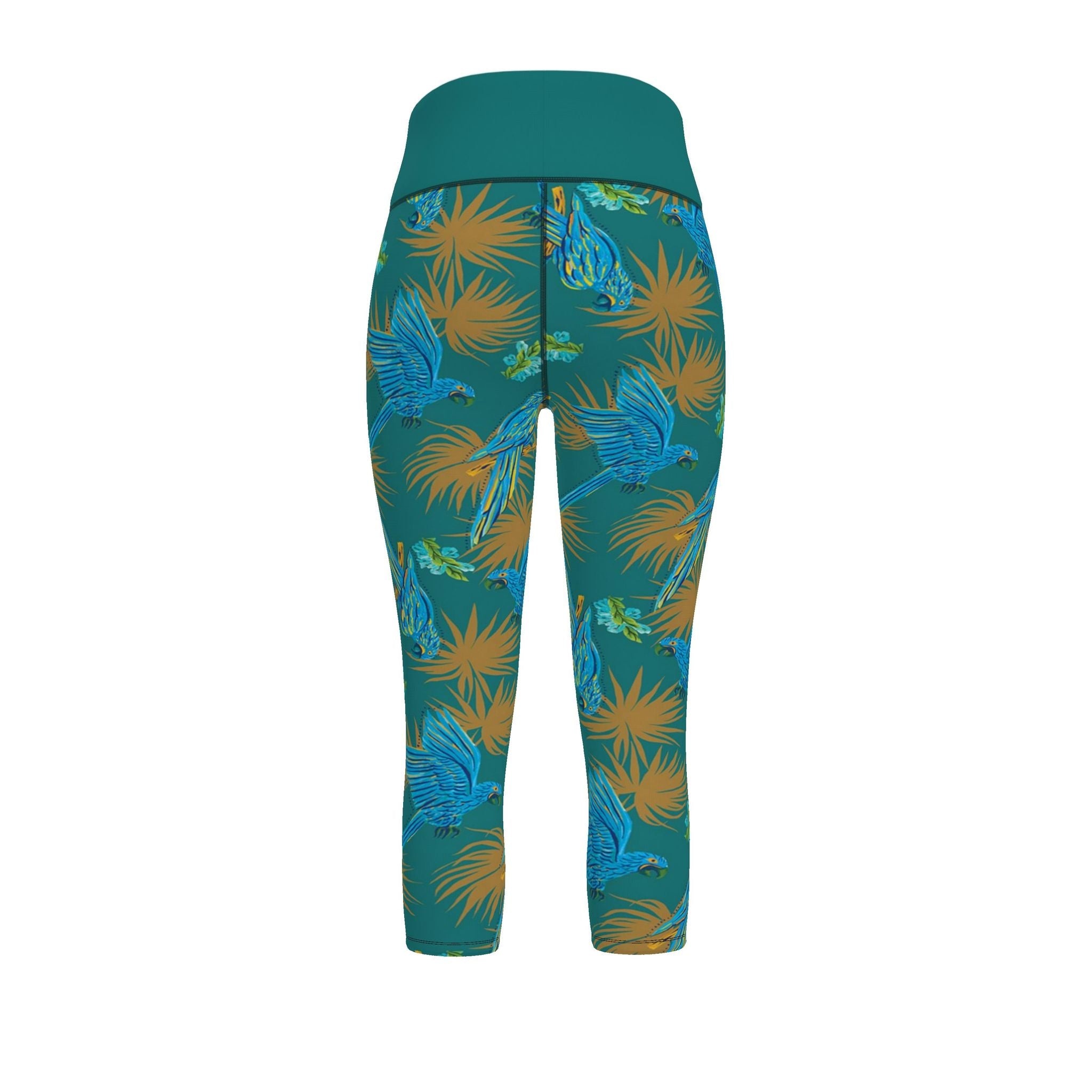 Tropical Macaw Palm Teal Women’s High-Waist Performance Leggings — Cap