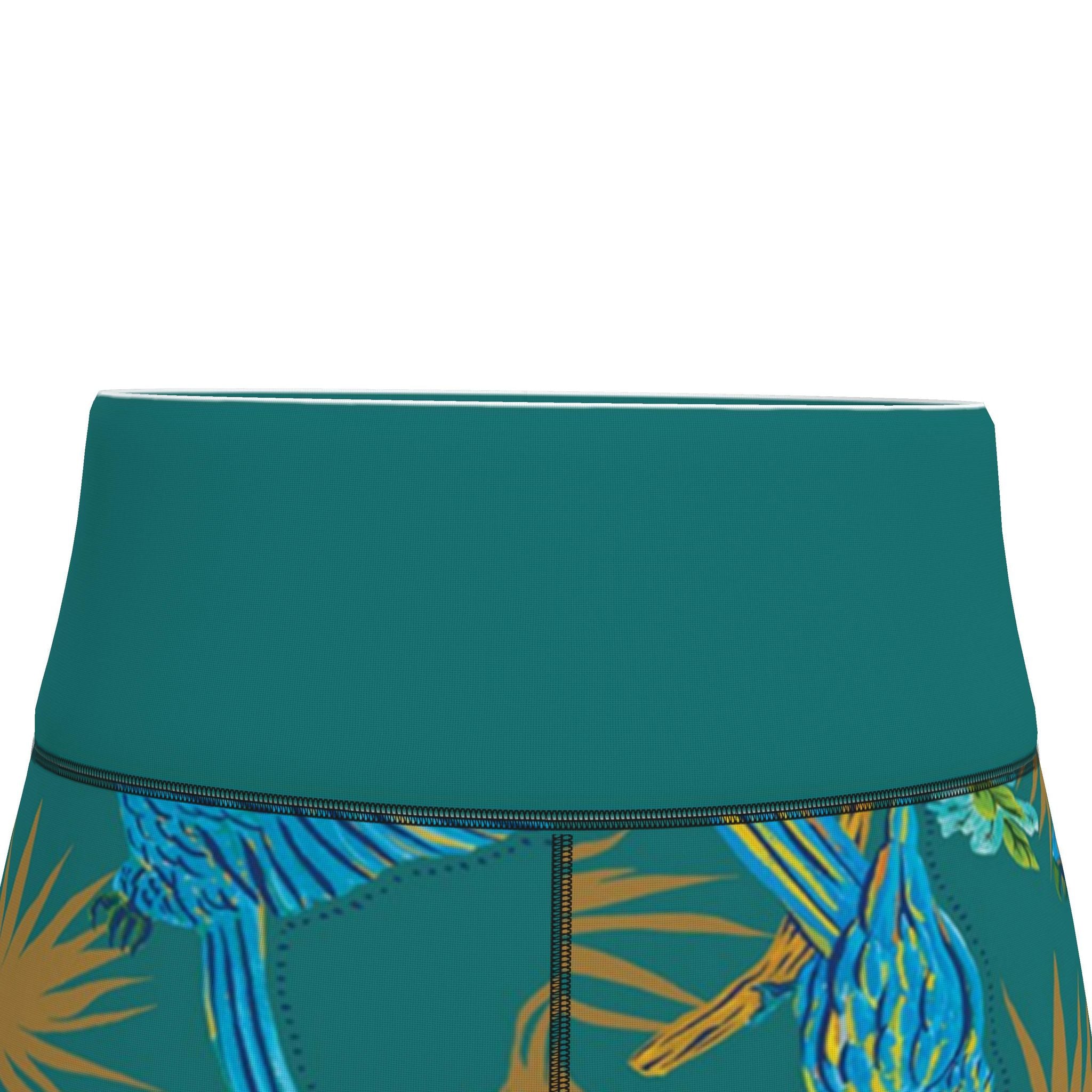 Tropical Macaw Palm Teal Women’s High-Waist Performance Leggings — Cap