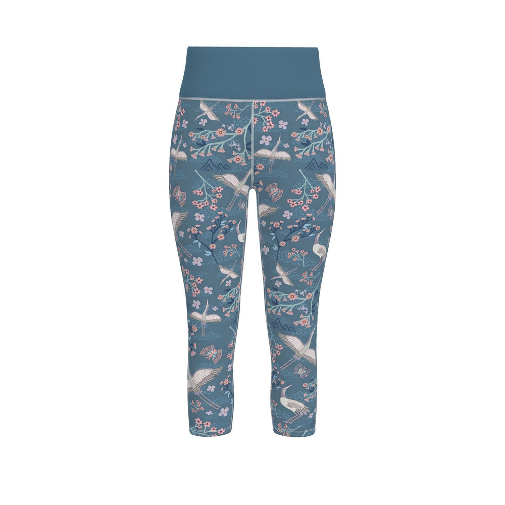 White Crane Women’s High-Waist Performance Leggings — Capri
