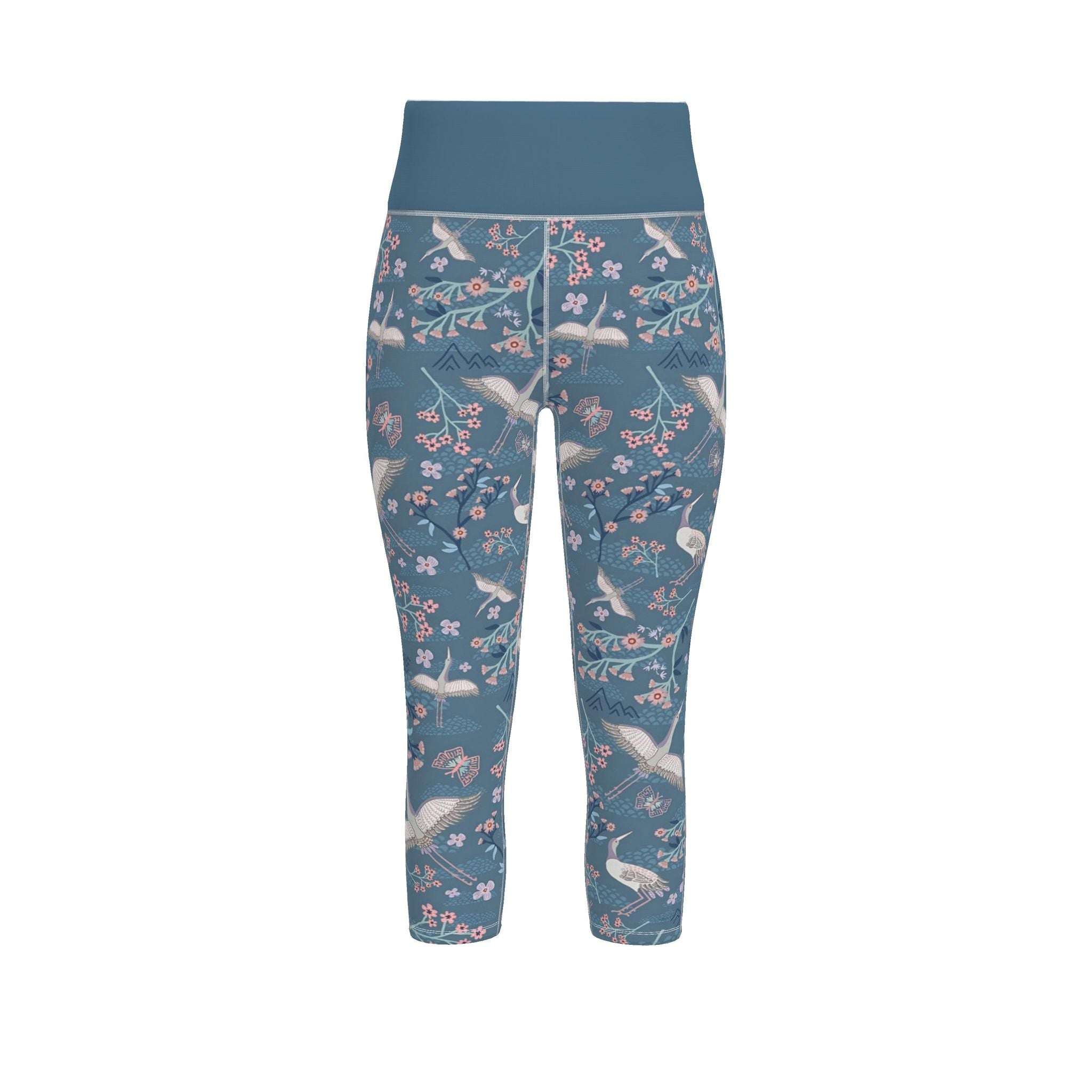 White Crane Women’s High-Waist Performance Leggings — Capri