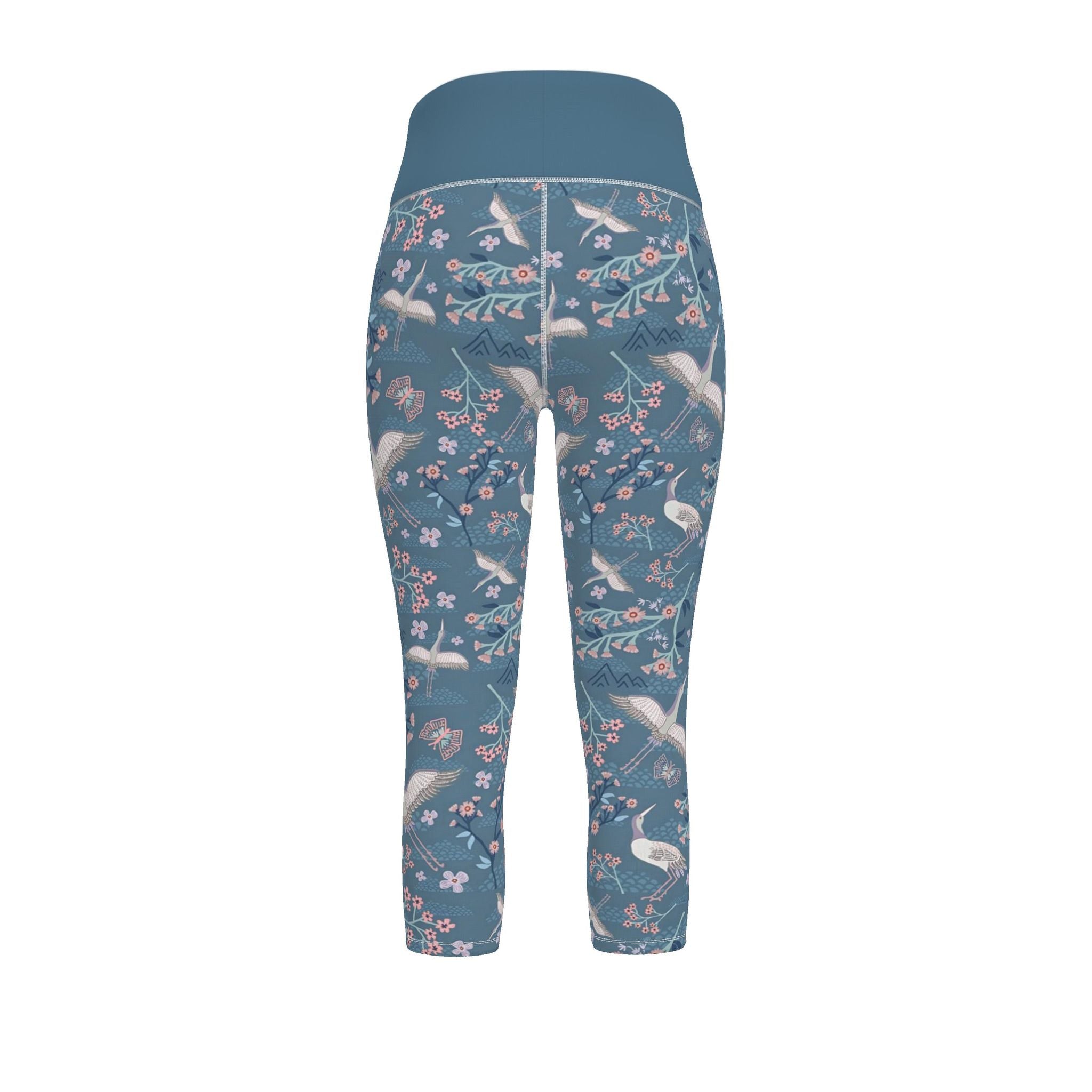 White Crane Women’s High-Waist Performance Leggings — Capri