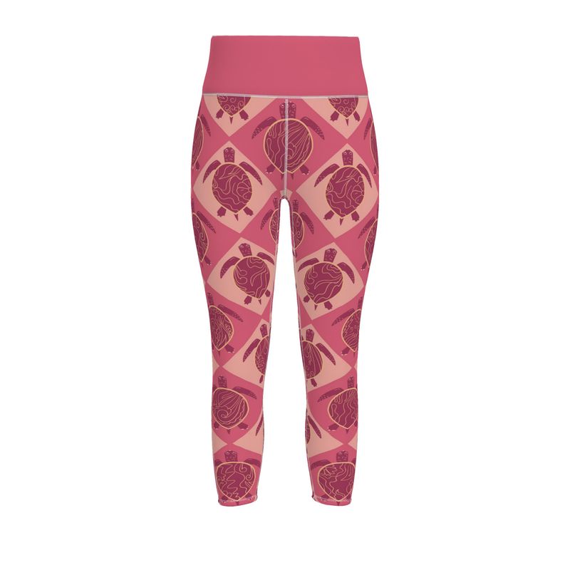 Women’s High-Waist Full-Length Performance Leggings — Topo Turtles — Rosé Tide