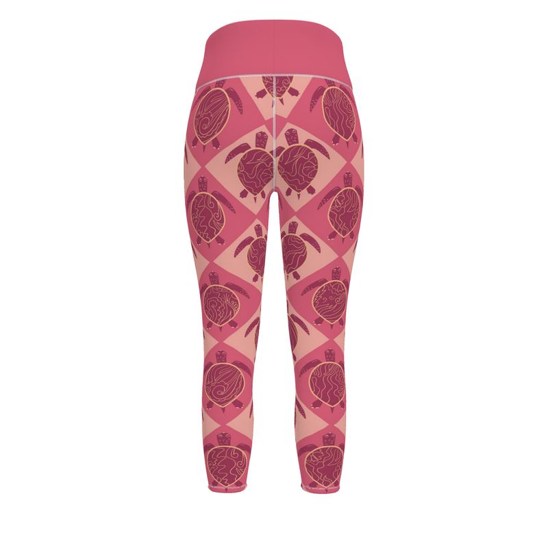 Women’s High-Waist Full-Length Performance Leggings — Topo Turtles — Rosé Tide