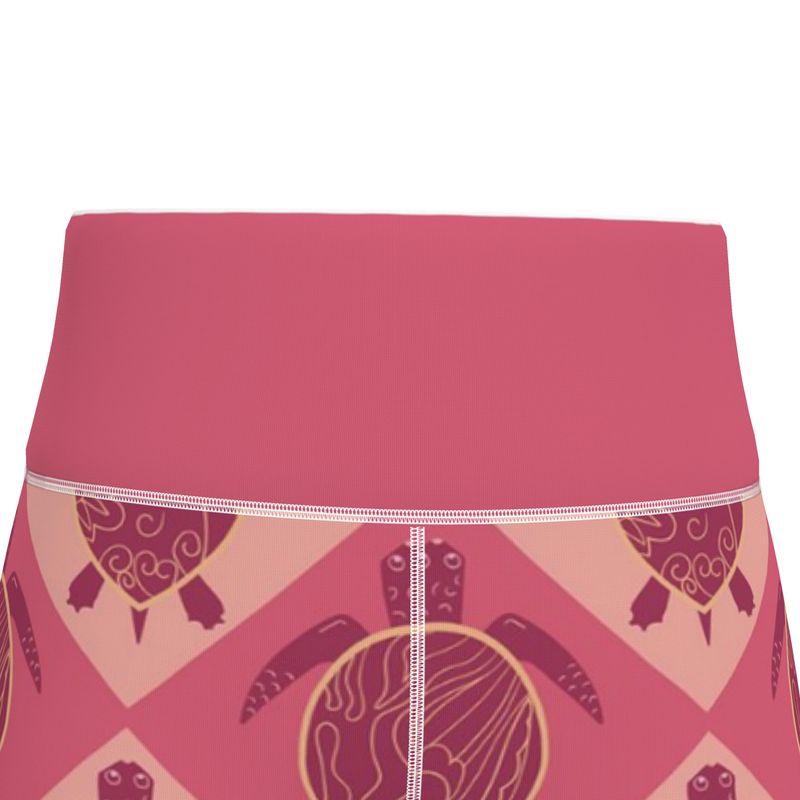 Women’s High-Waist Full-Length Performance Leggings — Topo Turtles — Rosé Tide