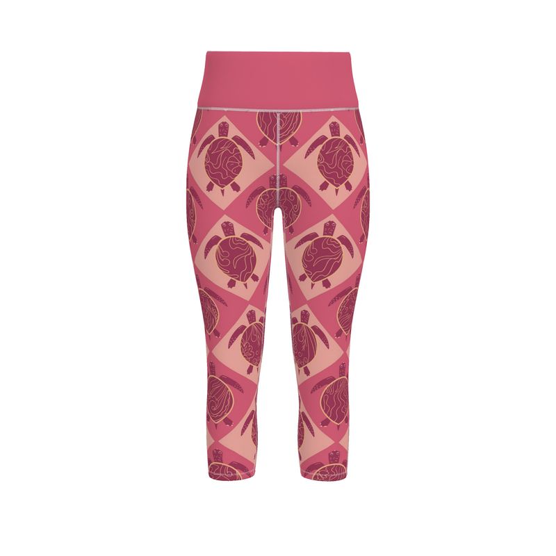 Women’s High-Waist Performance Leggings — Capri — Topo Turtles — Rosé Tide