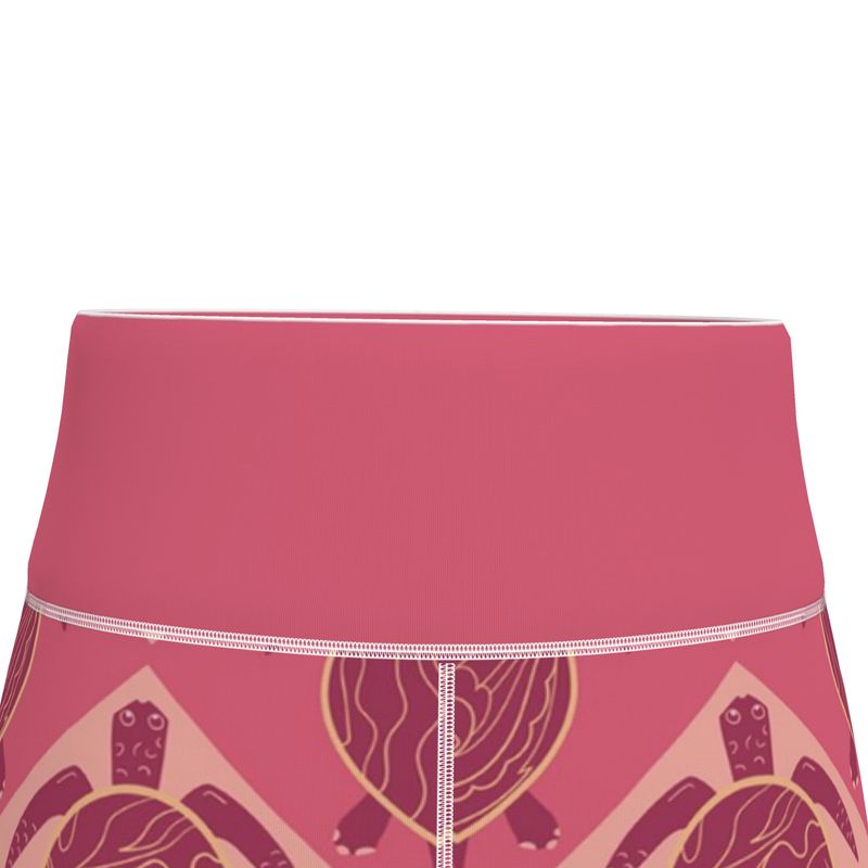 Women’s High-Waist Performance Leggings — Capri — Topo Turtles — Rosé Tide