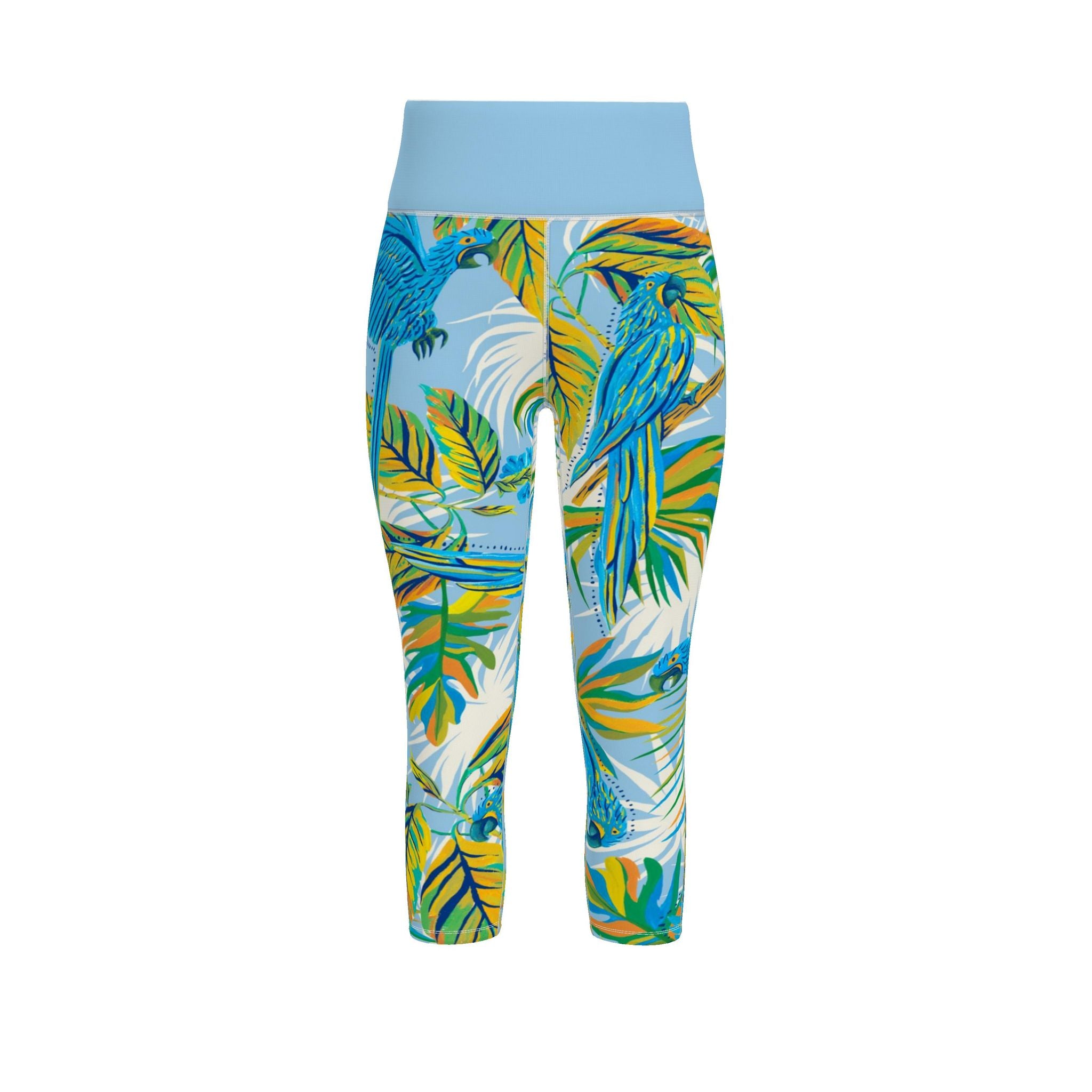 Women's High-Waist Performance Leggings — Capri — Tropical Macaw