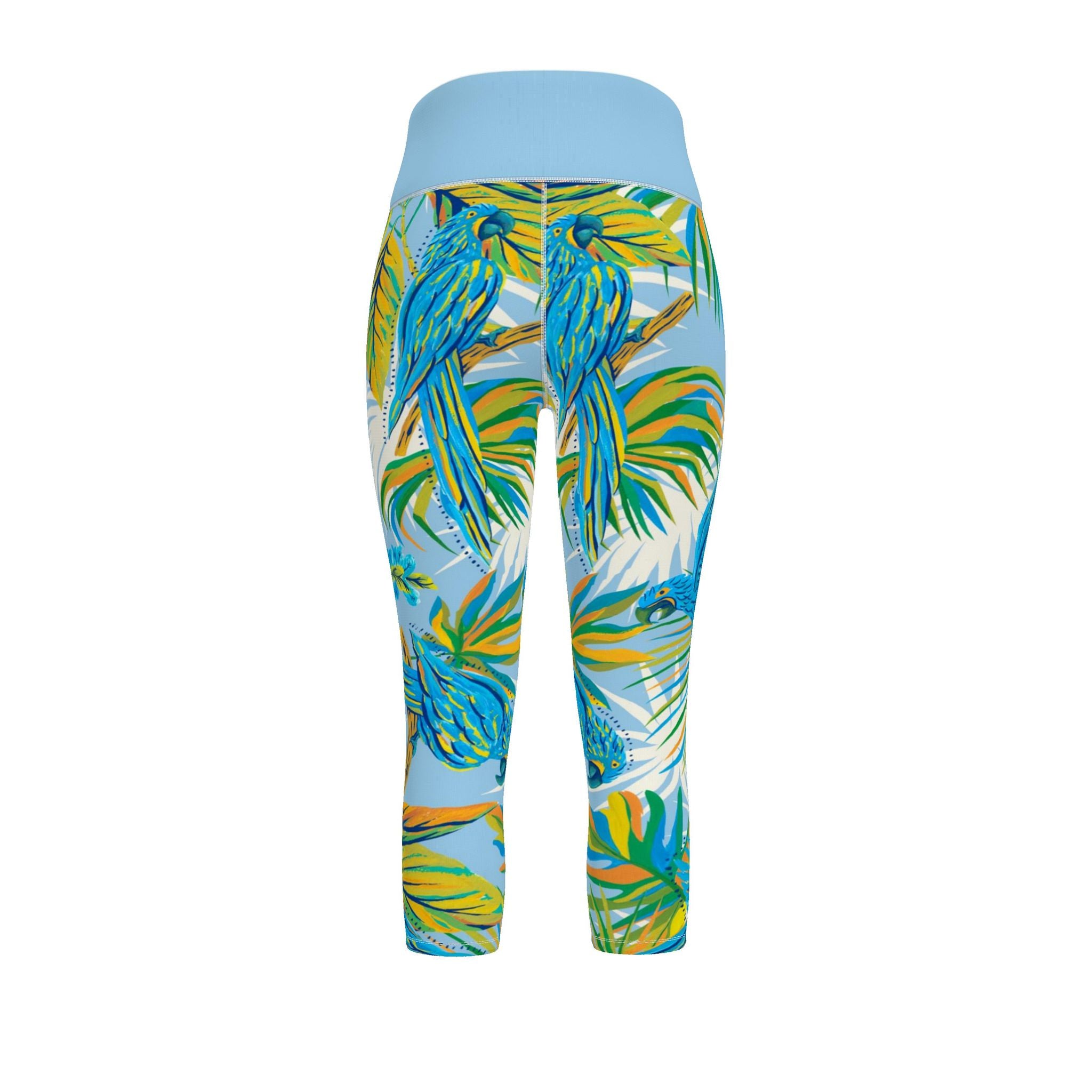 Women's High-Waist Performance Leggings — Capri — Tropical Macaw