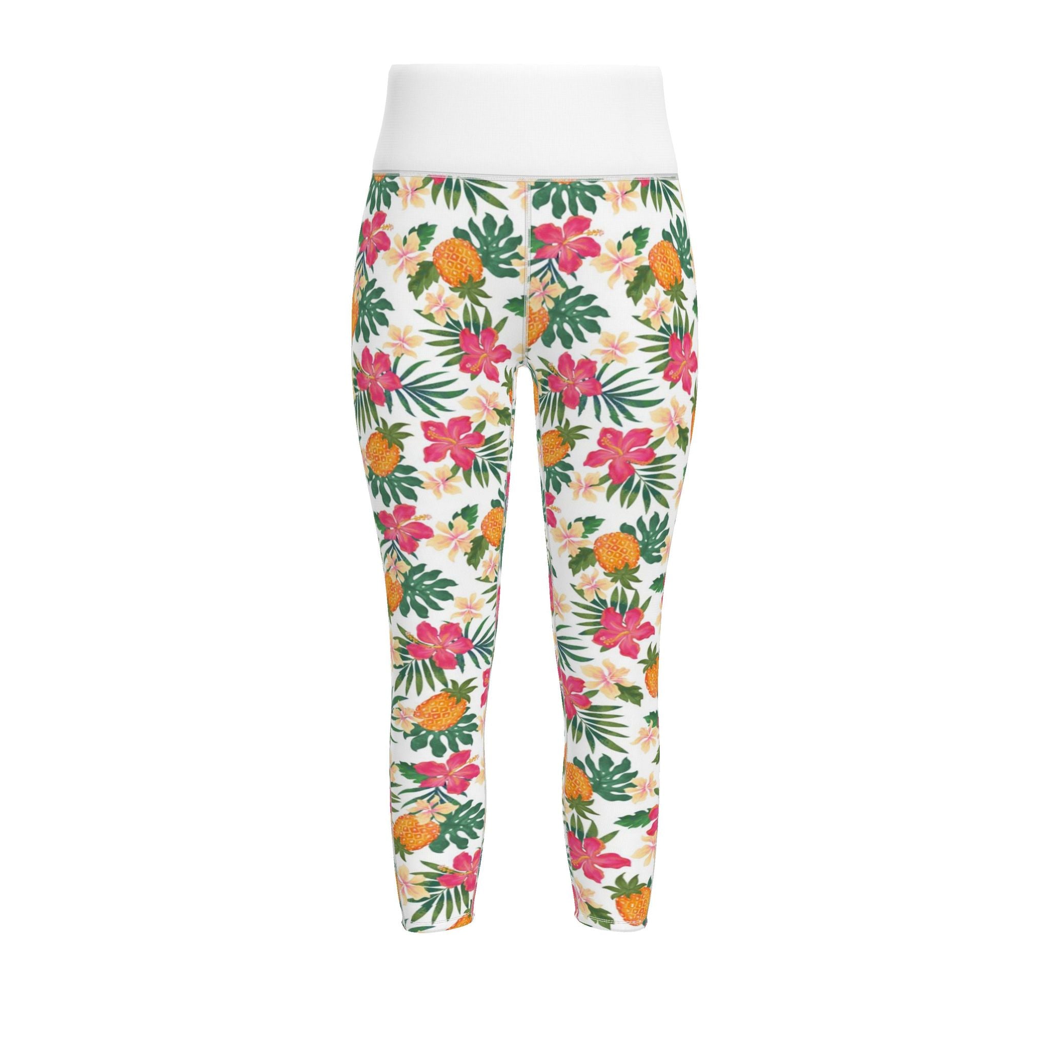 Women's High-Waist Full-Length Performance Leggings — Pineapple Paradise — Coral Dreams