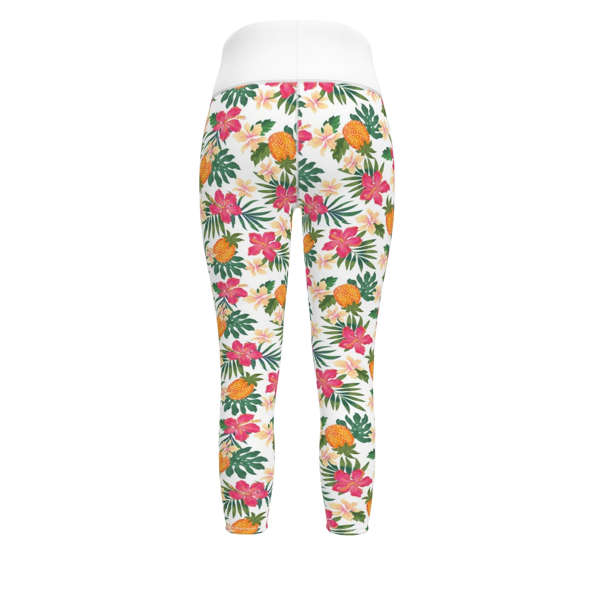 Women's High-Waist Full-Length Performance Leggings — Pineapple Paradise — Coral Dreams