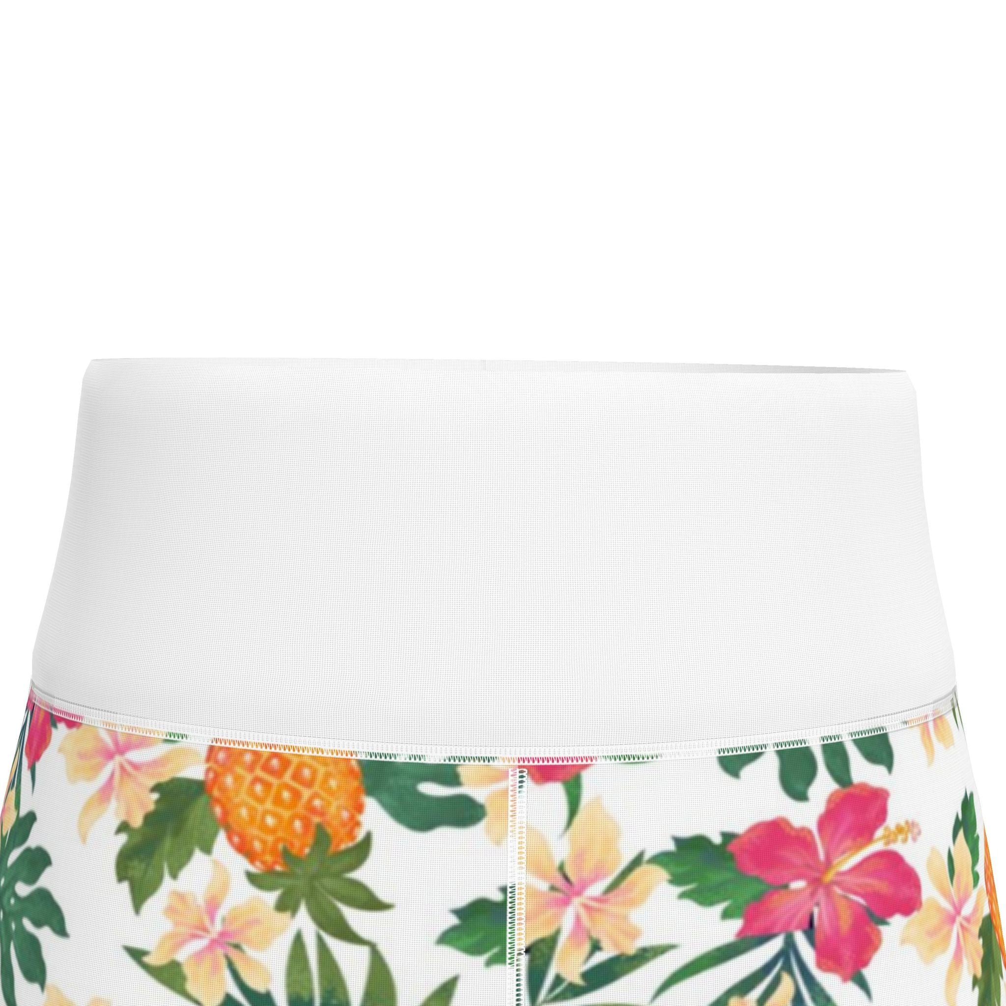 Women's High-Waist Performance Leggings — Capri — Pineapple Paradise — Coral Dreams