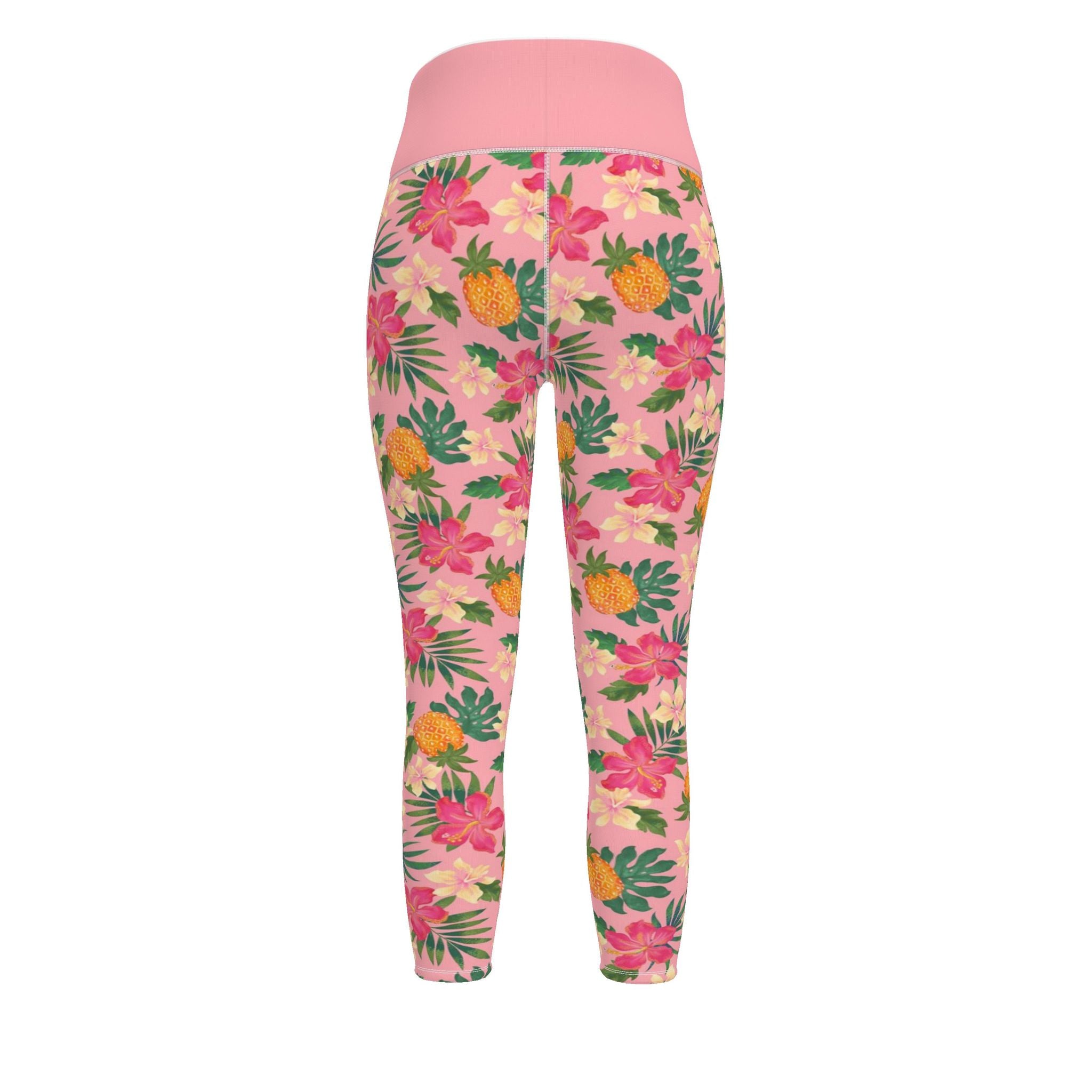 Women's High-Waist Full-Length Performance Leggings — Pineapple Paradise — Hibiscus Blush