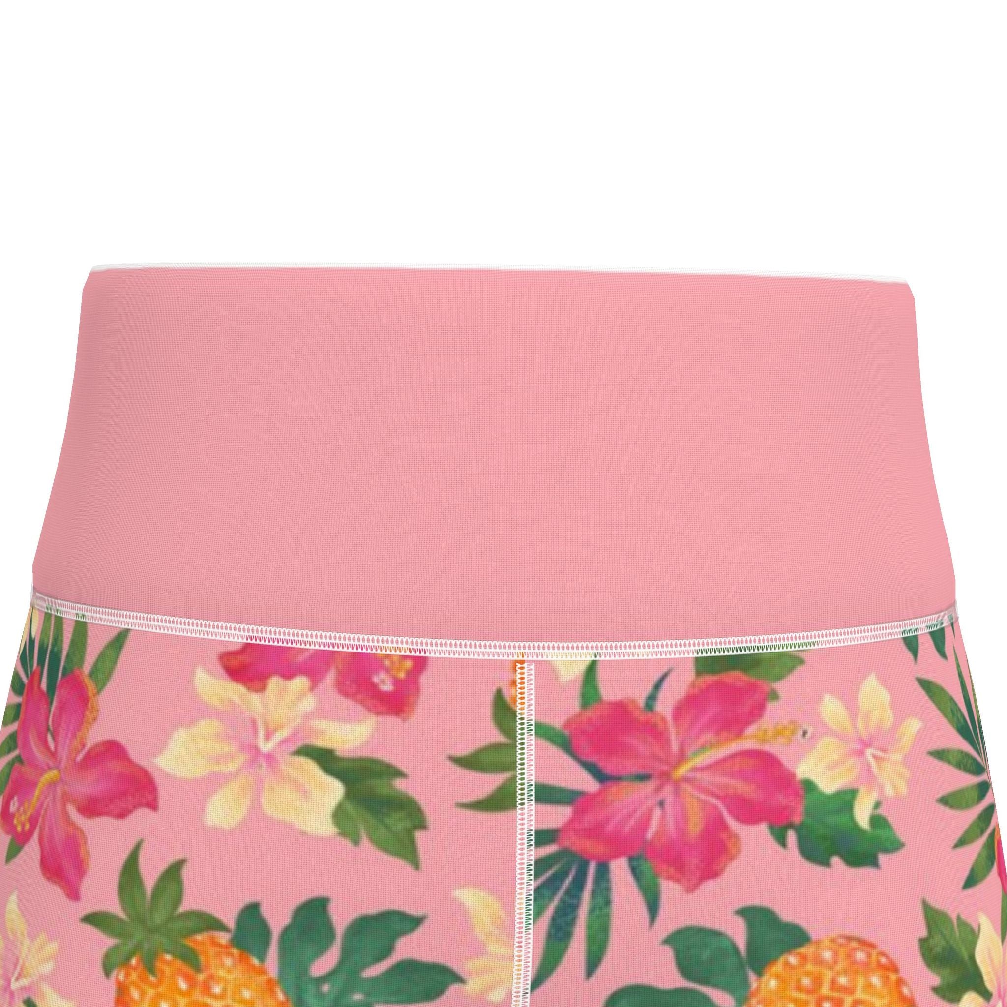 Women's High-Waist Full-Length Performance Leggings — Pineapple Paradise — Hibiscus Blush