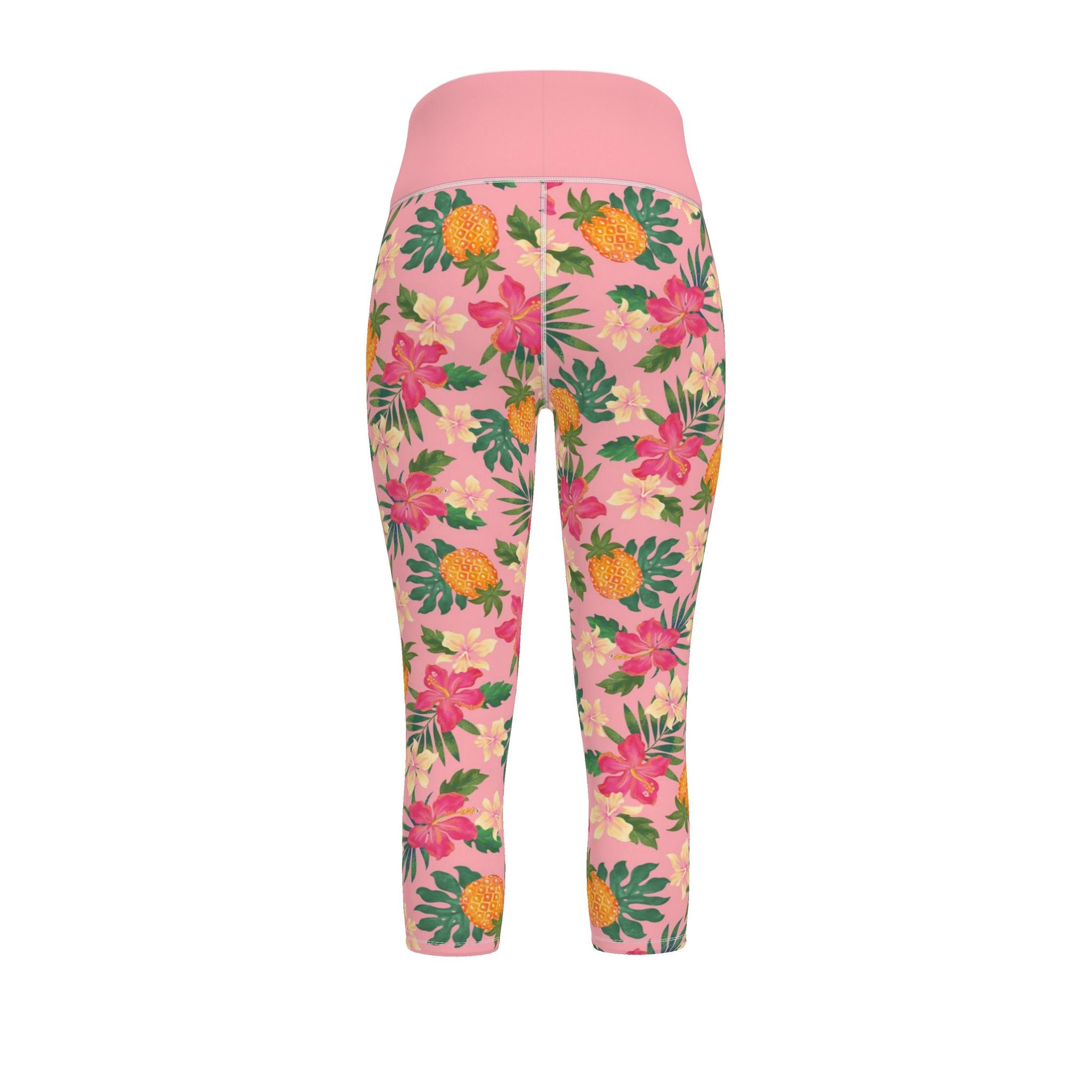 Women's High-Waist Performance Leggings — Pineapple Paradise — Hibiscus Blush