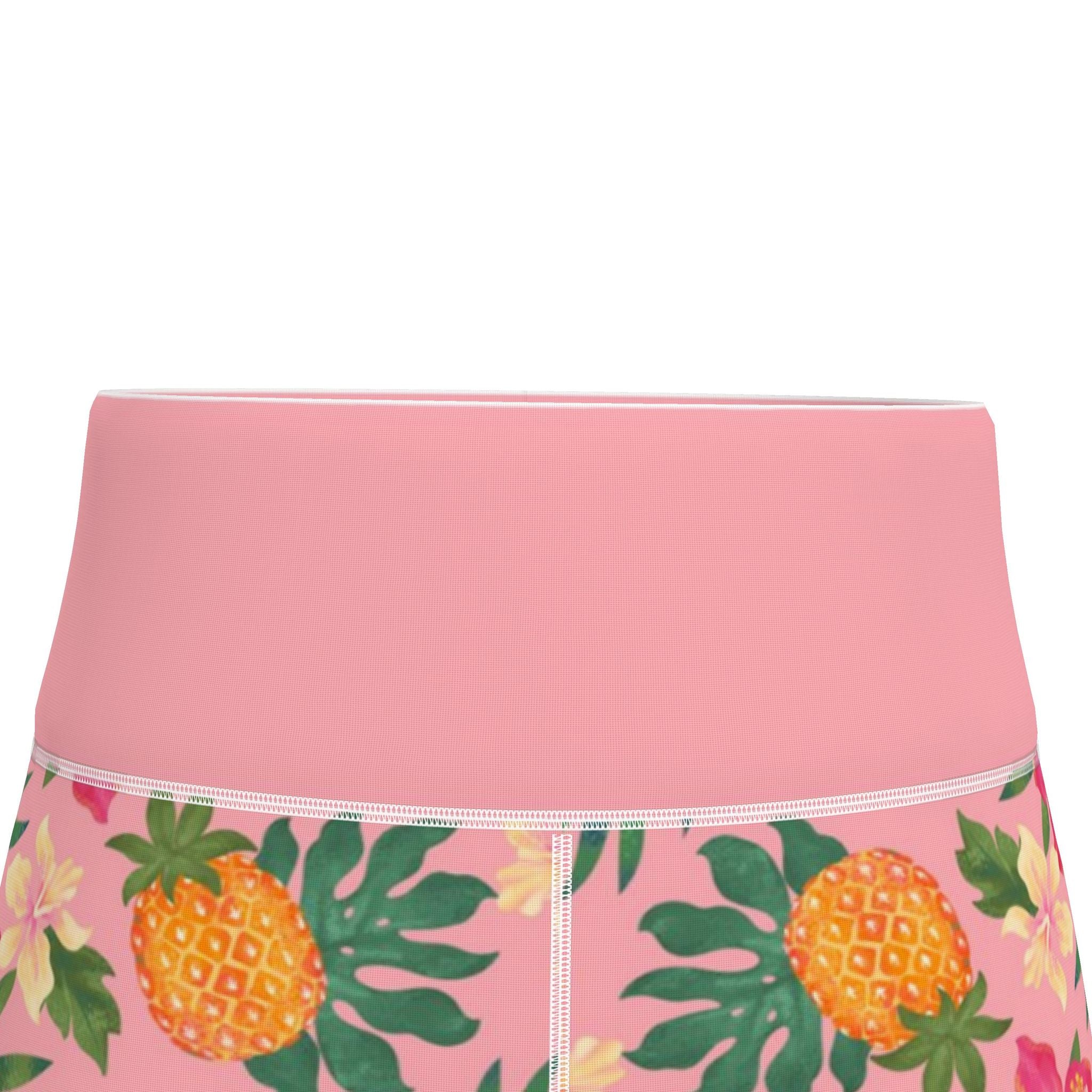Women's High-Waist Performance Leggings — Pineapple Paradise — Hibiscus Blush