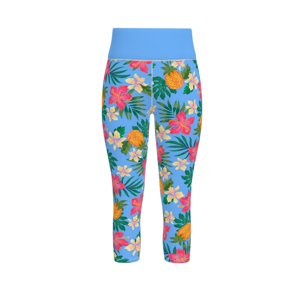 Women's High-Waist Performance Leggings — Capri — Pineapple Paradise — Island Blush