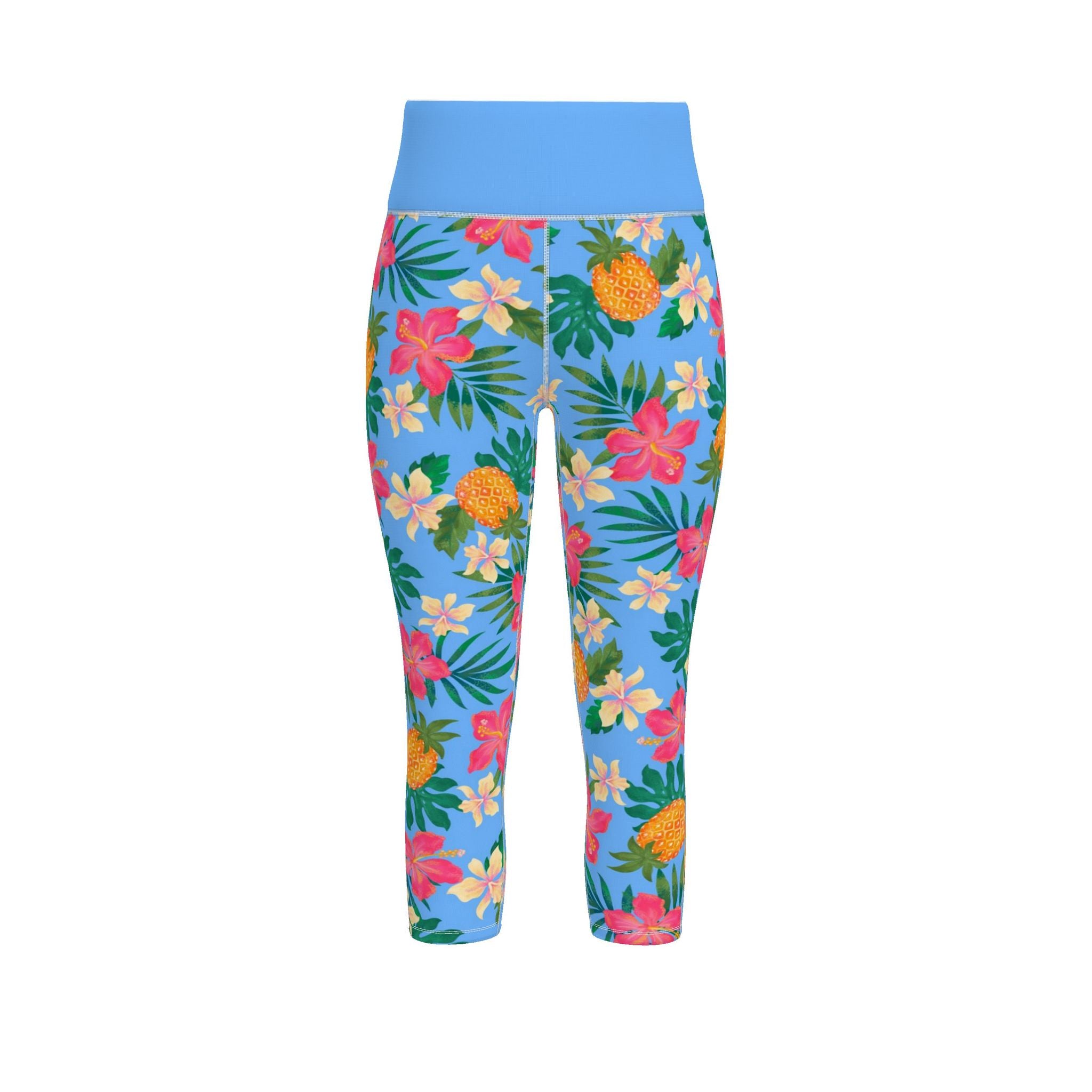 Women's High-Waist Performance Leggings — Capri — Pineapple Paradise — Island Blush