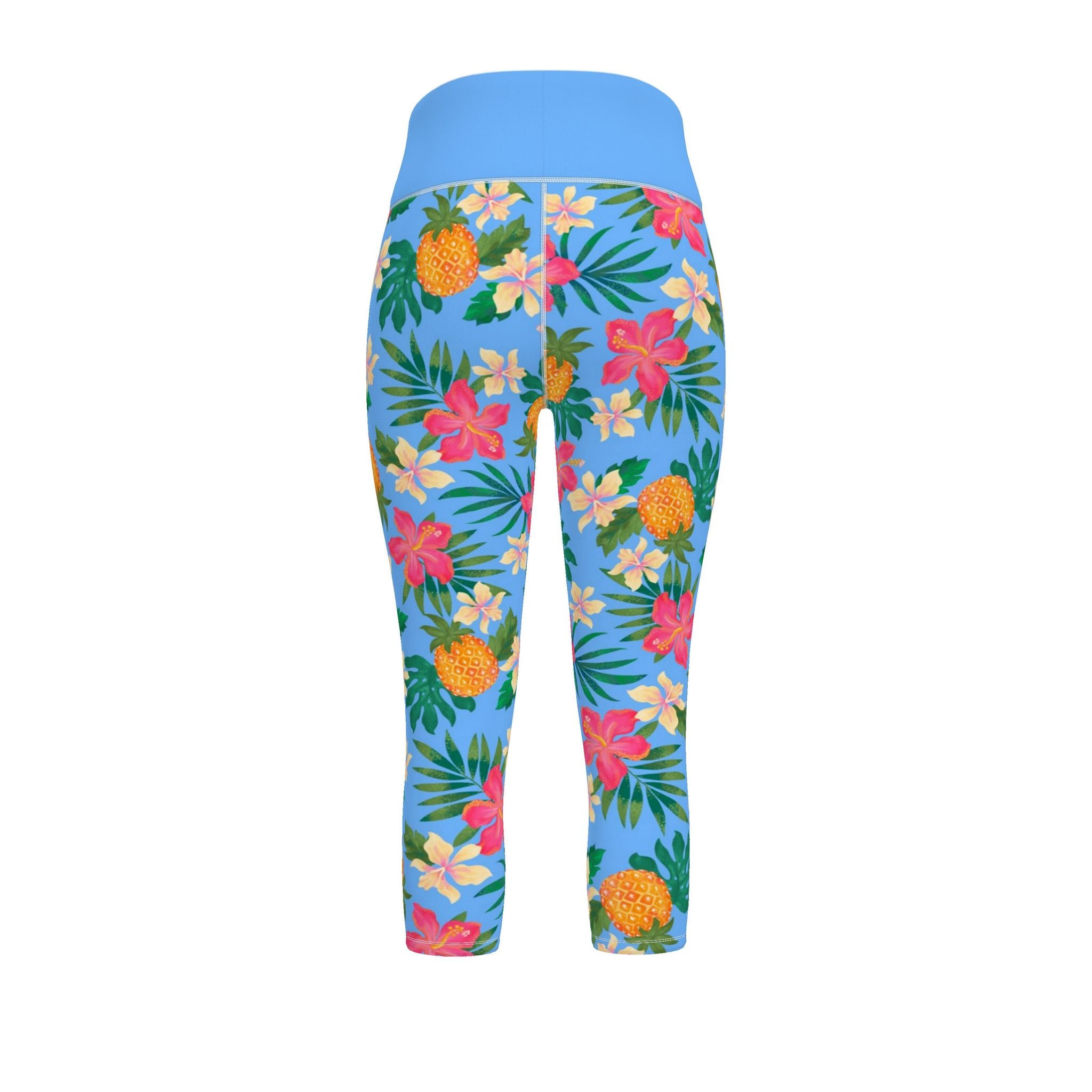Women's High-Waist Performance Leggings — Capri — Pineapple Paradise — Island Blush