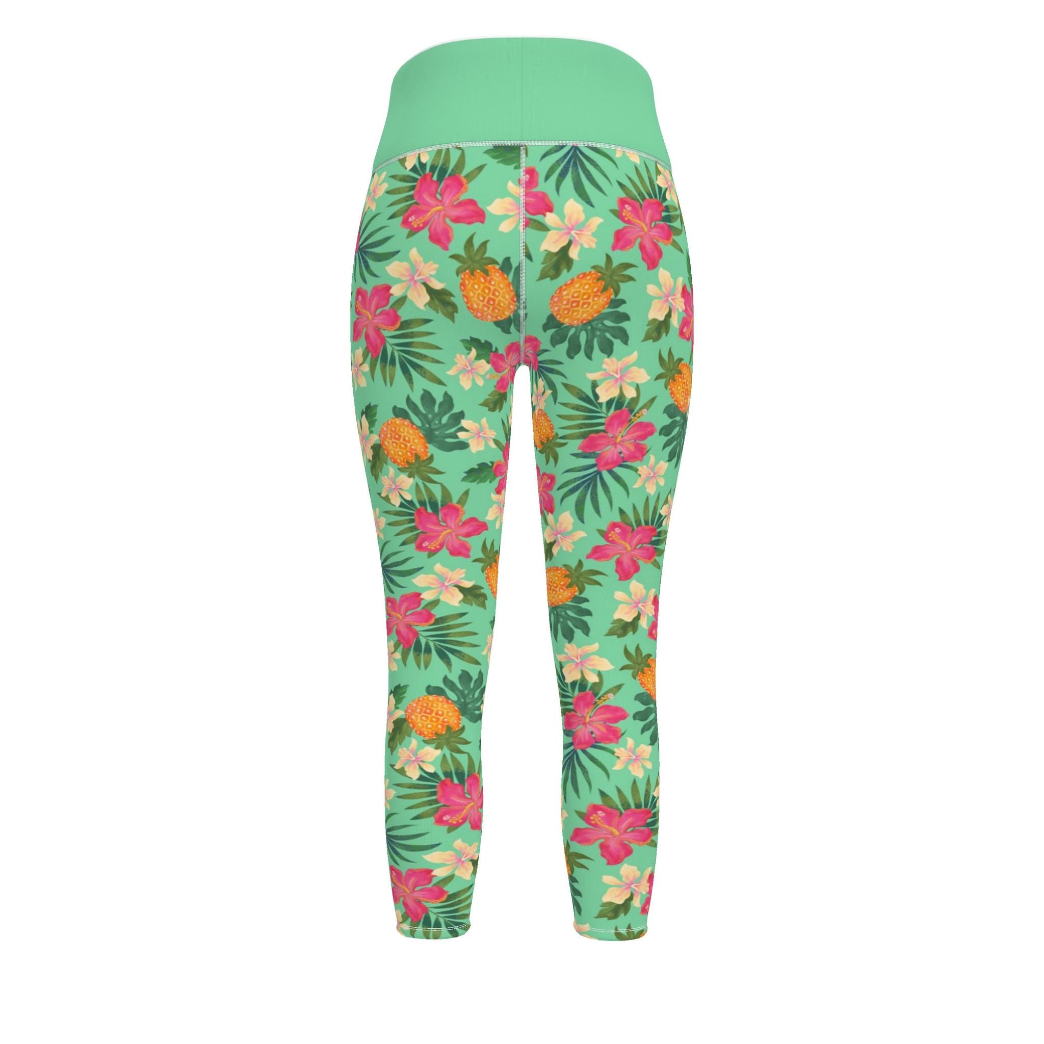 Women's High-Waist Full-Length Leggings — Pineapple Paradise — Aloe Mist