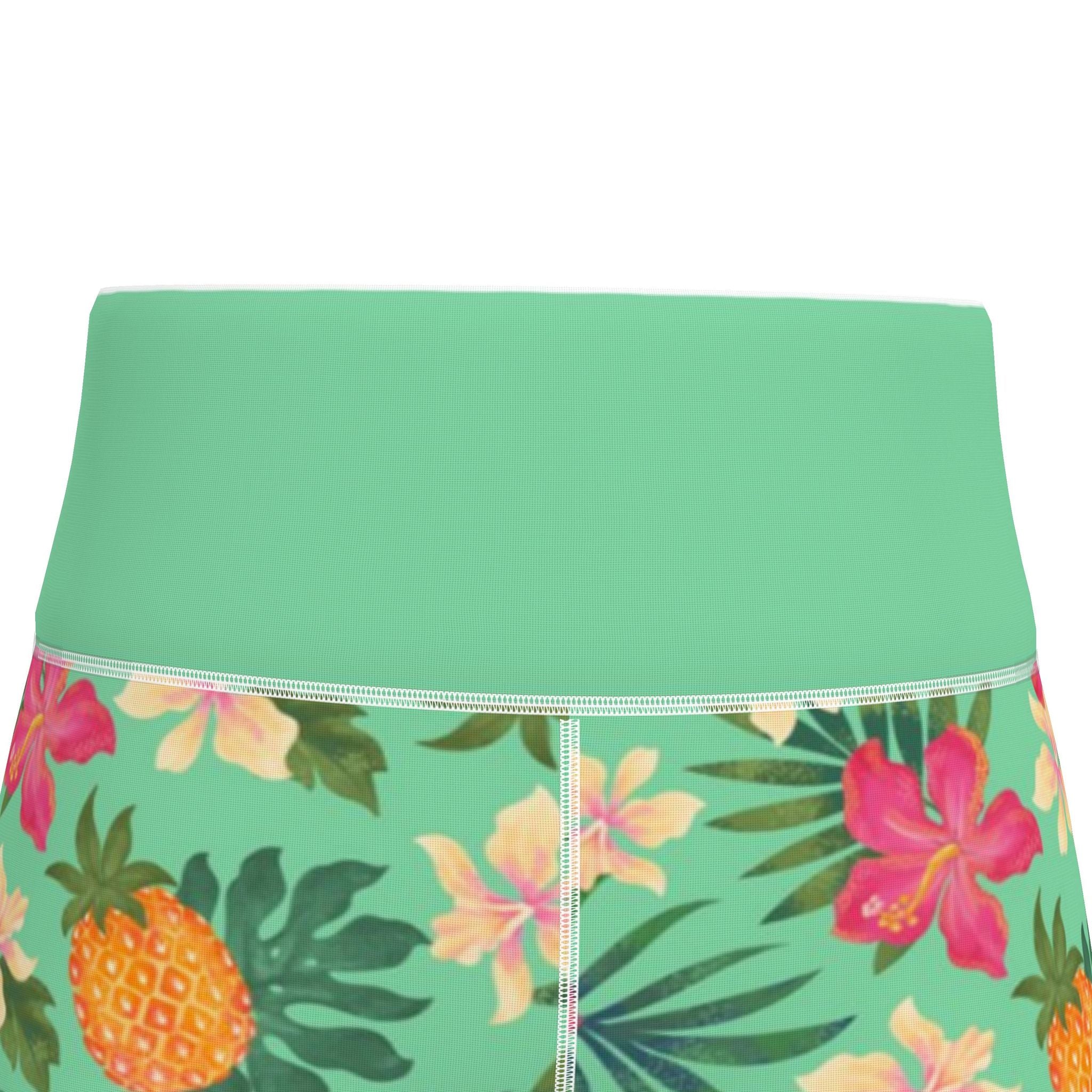 Women's High-Waist Full-Length Leggings — Pineapple Paradise — Aloe Mist