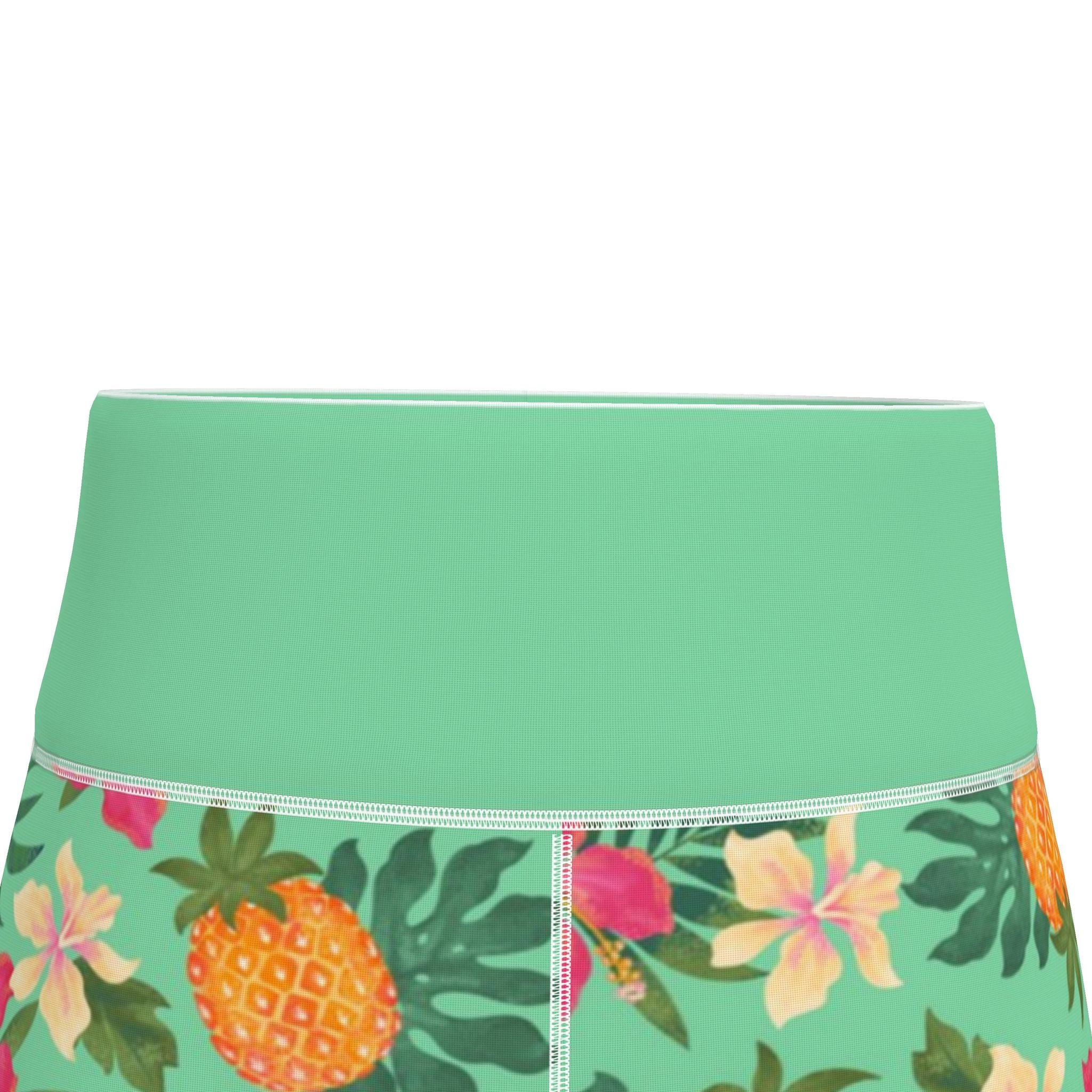 Women's High-Waist Performance Leggings — Capri — Pineapple Paradise — Aloe Mist
