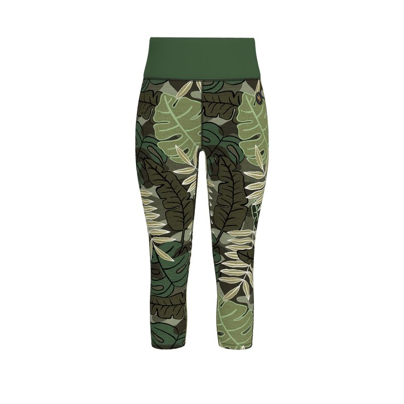 Women's High-Waist Performance Leggings — Capri — Camo Leaves