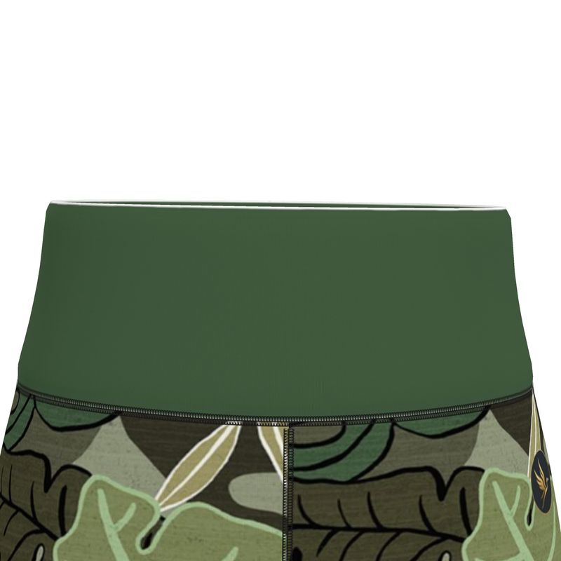 Women's High-Waist Performance Leggings — Capri — Camo Leaves