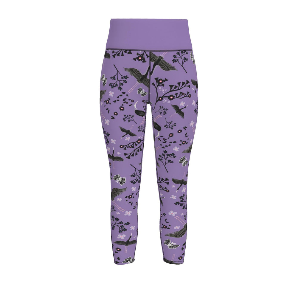 Women's High-Waist Full-Length Performance Leggings — White Crane — Amethyst