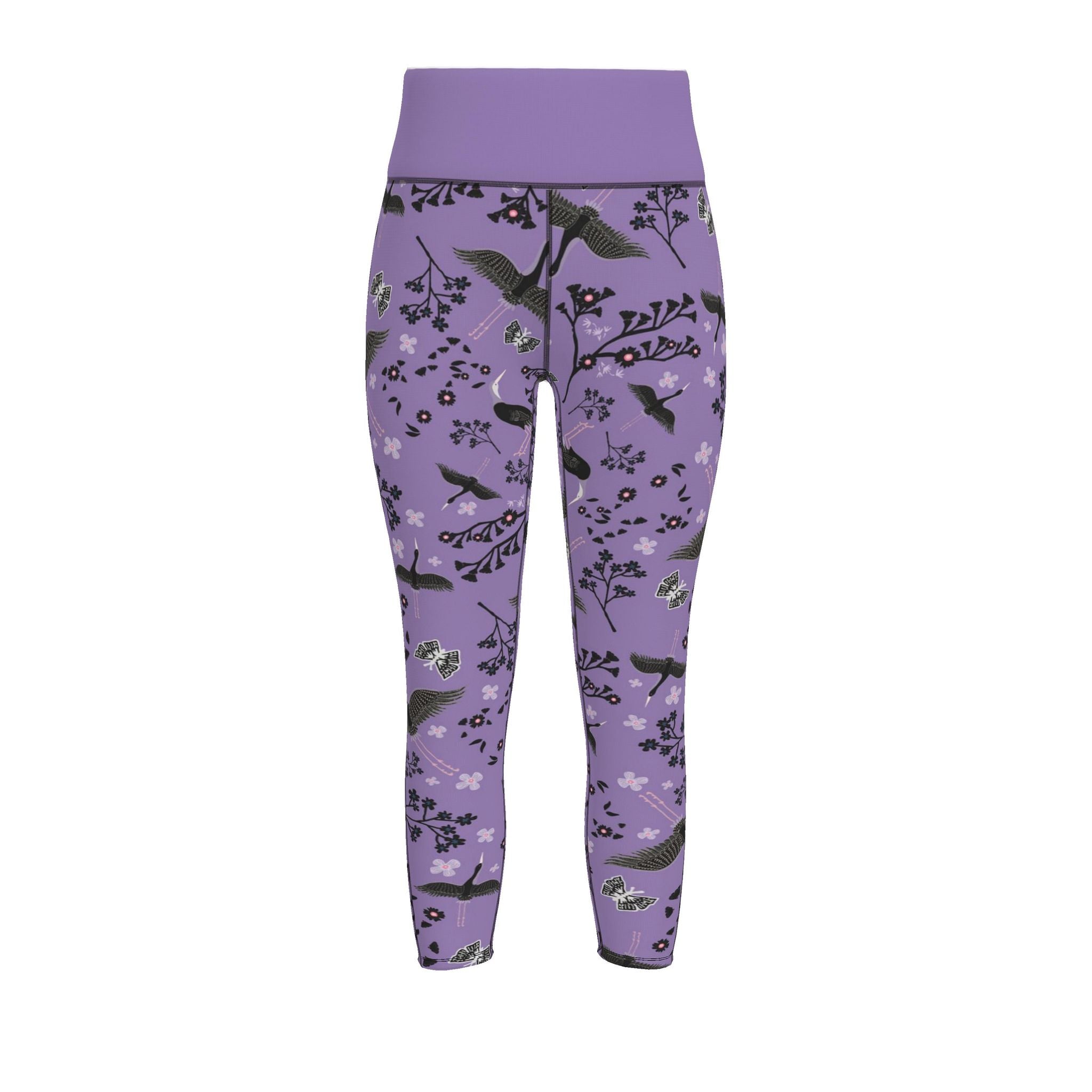 Women's High-Waist Full-Length Performance Leggings — White Crane — Amethyst