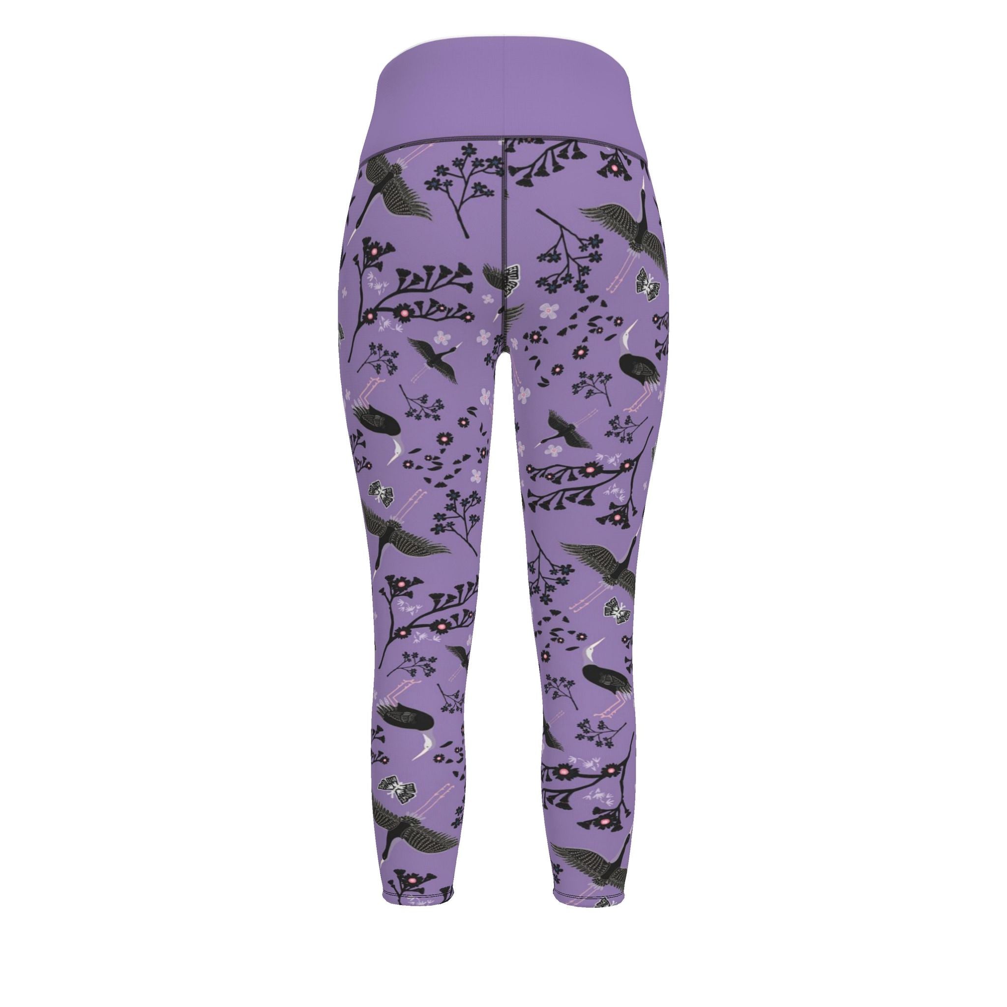 Women's High-Waist Full-Length Performance Leggings — White Crane — Amethyst