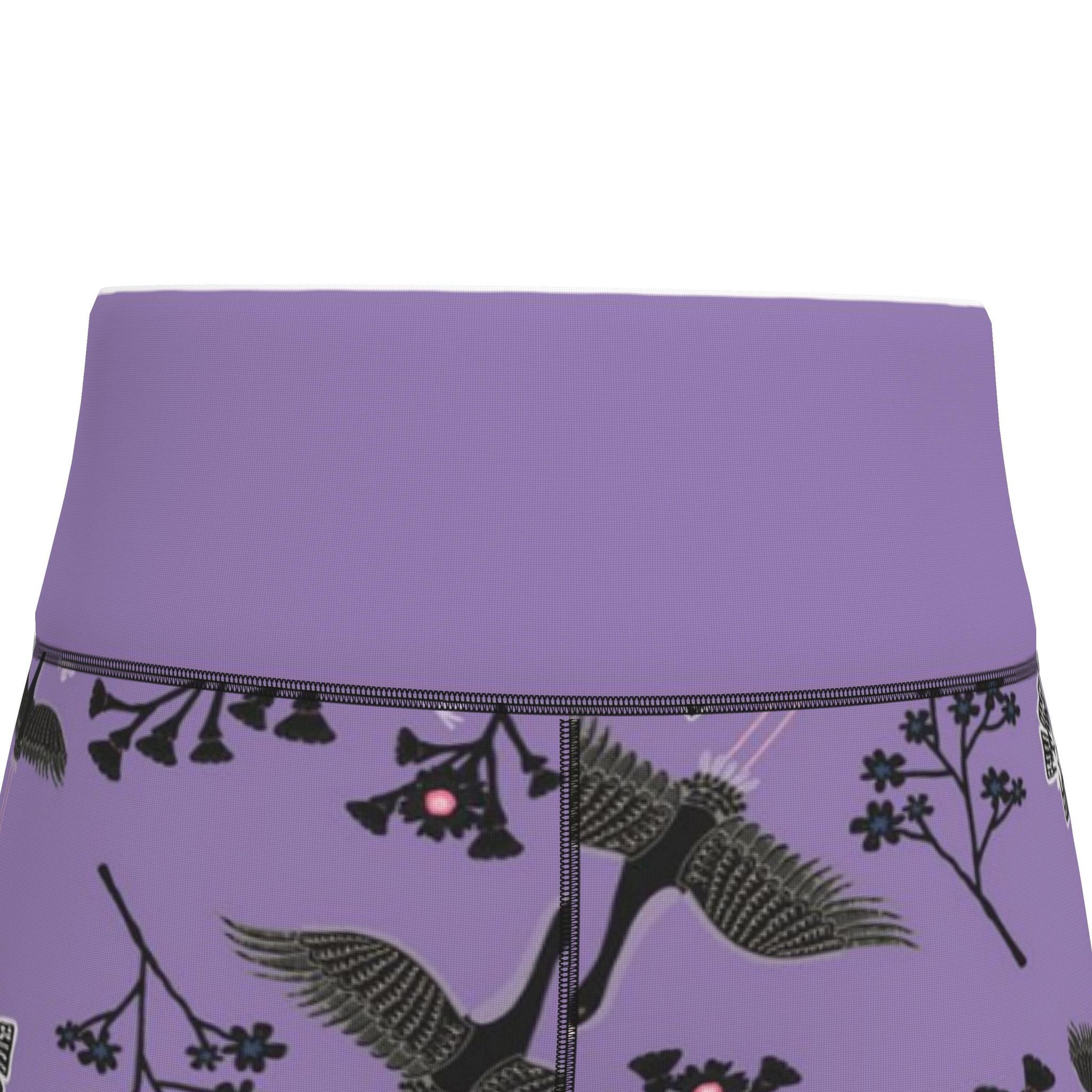 Women's High-Waist Full-Length Performance Leggings — White Crane — Amethyst