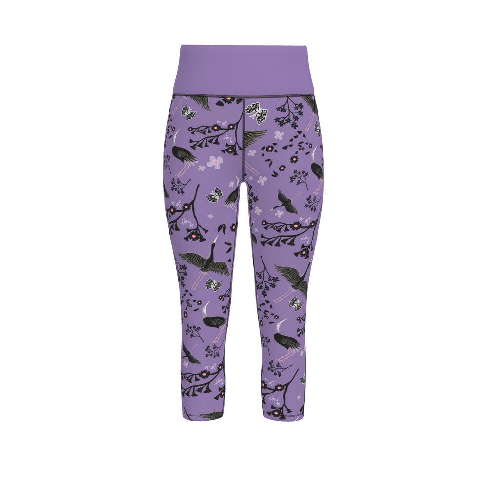 Women's High-Waist Performance Leggings — Capri — White Crane — Amethyst