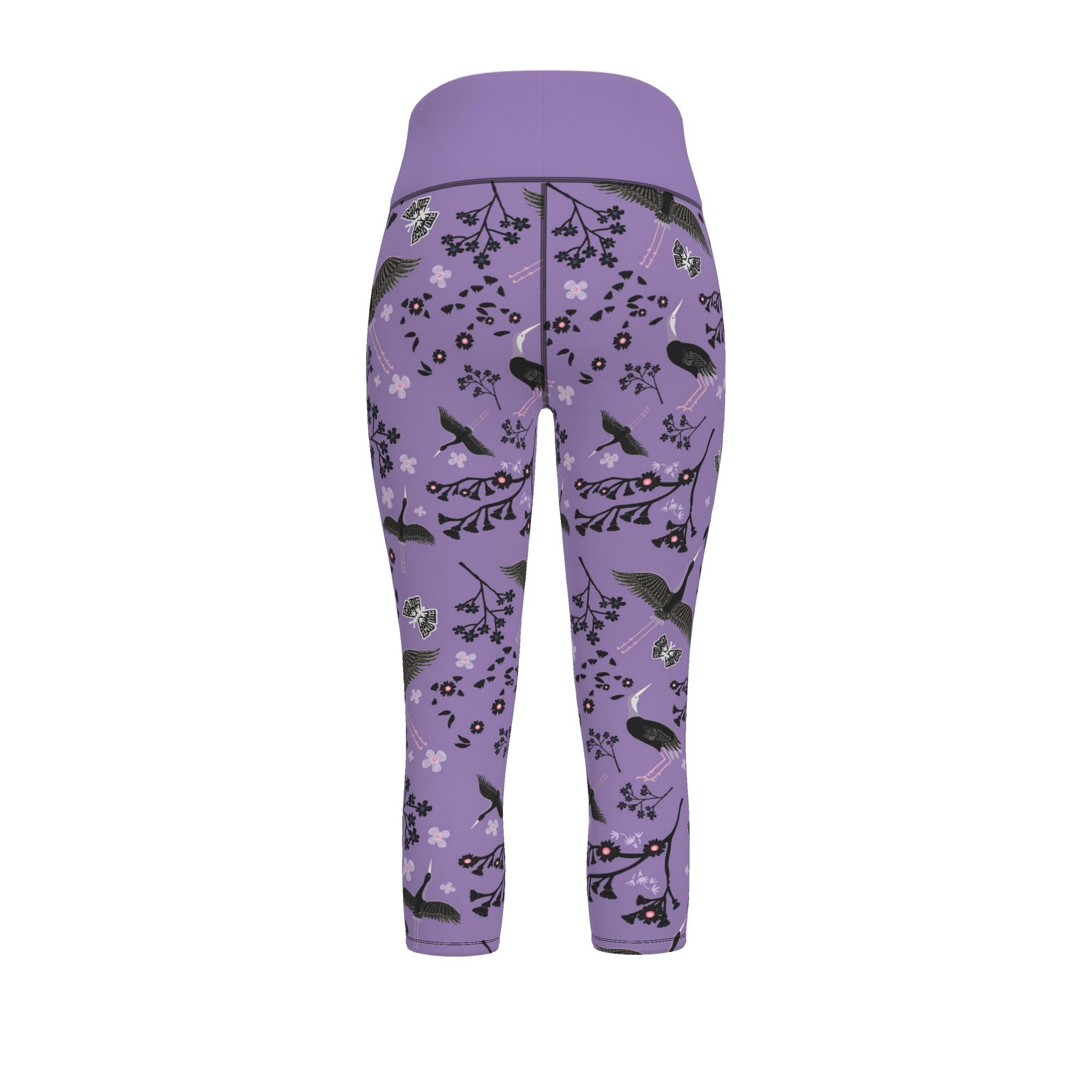 Women's High-Waist Performance Leggings — Capri — White Crane — Amethyst