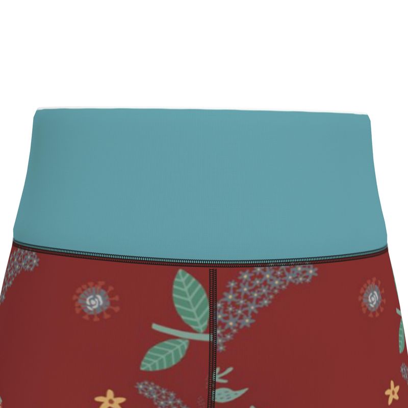 Women's High-Waist Full-Length Performance Leggings — Bee Garden Rustic Bloom