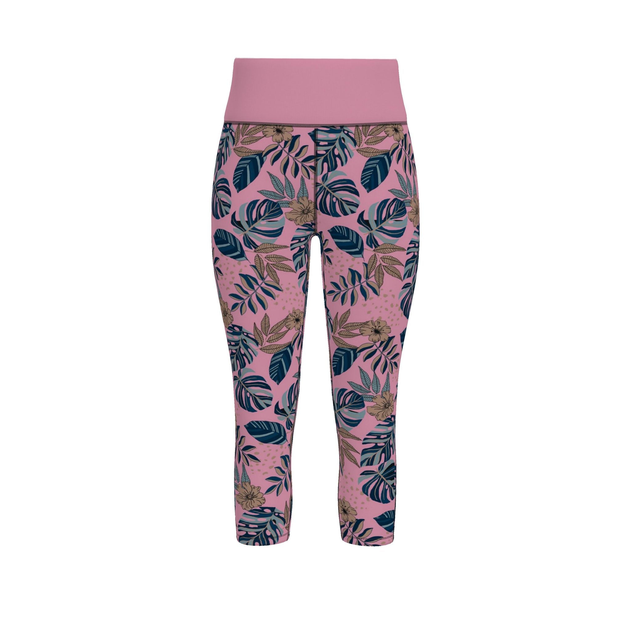 Women's High-Waist Performance Leggings — Capri — Midnight Monstera — Lunaria Rose