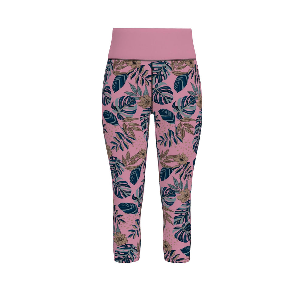 Women's High-Waist Performance Leggings — Capri — Midnight Monstera — Lunaria Rose