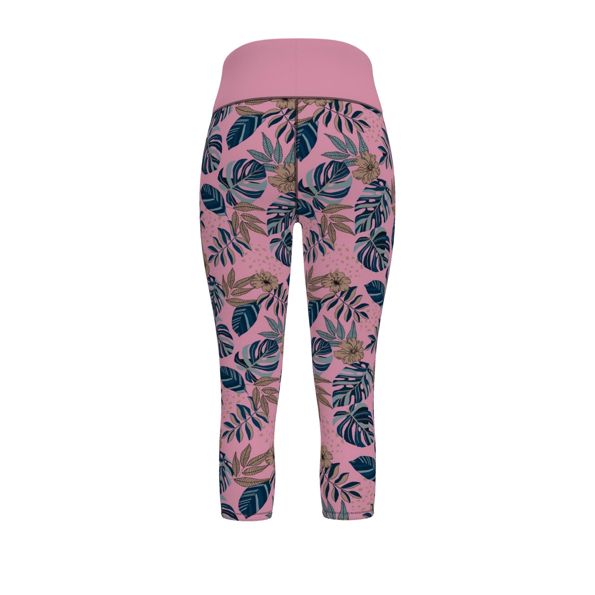 Women's High-Waist Performance Leggings — Capri — Midnight Monstera — Lunaria Rose
