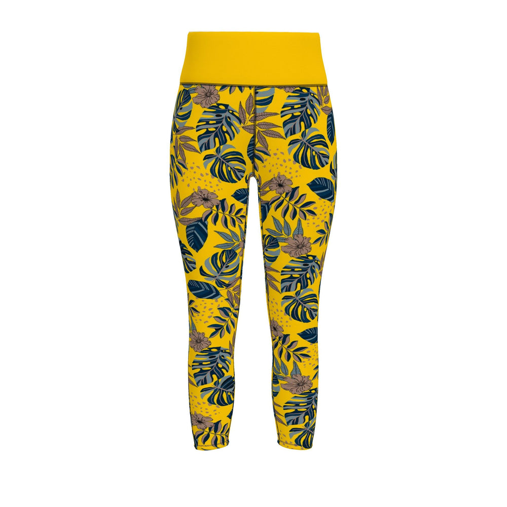 Women's High-Waist Full-Length Performance Leggings — Midnight Monstera — Honey Gold