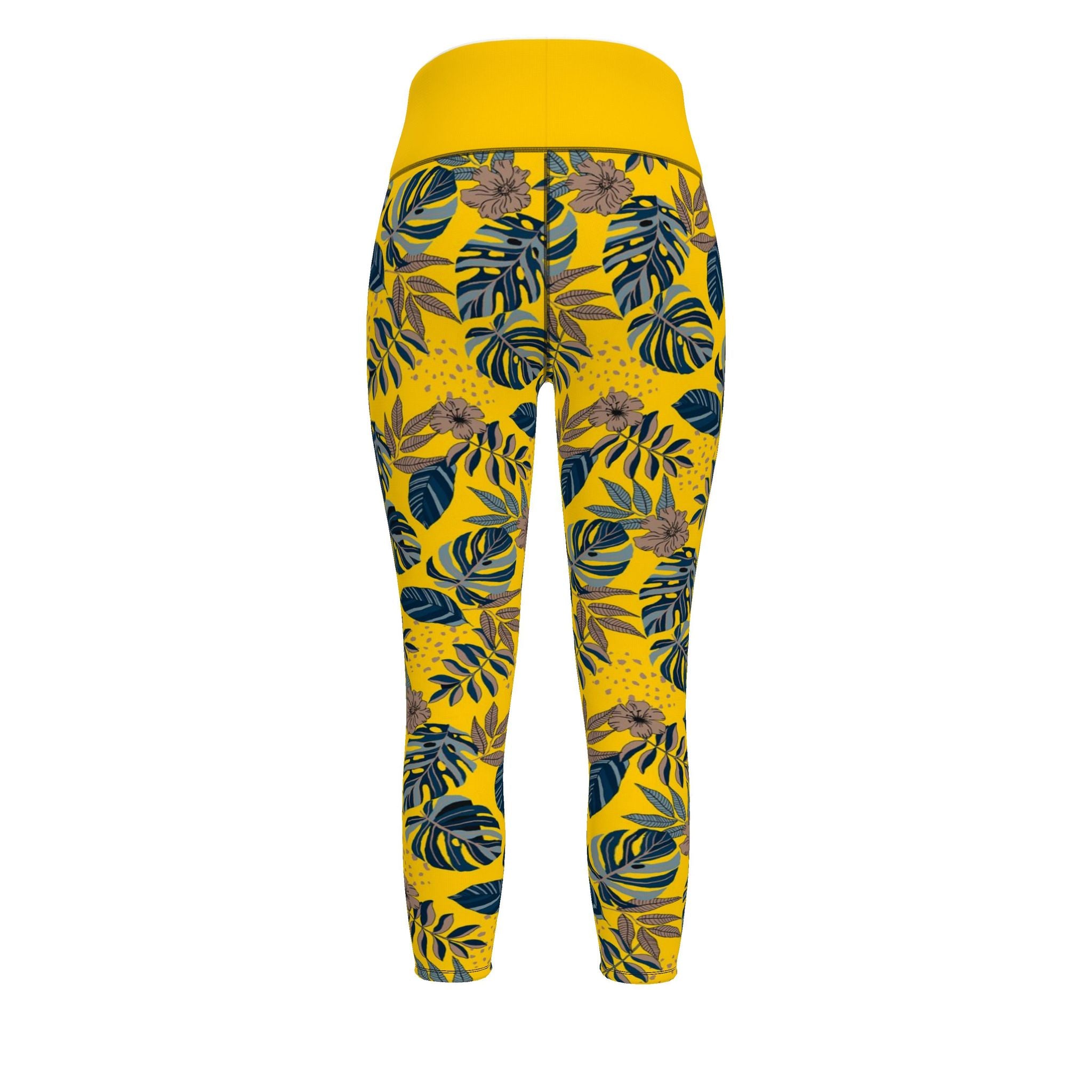 Women's High-Waist Full-Length Performance Leggings — Midnight Monstera — Honey Gold