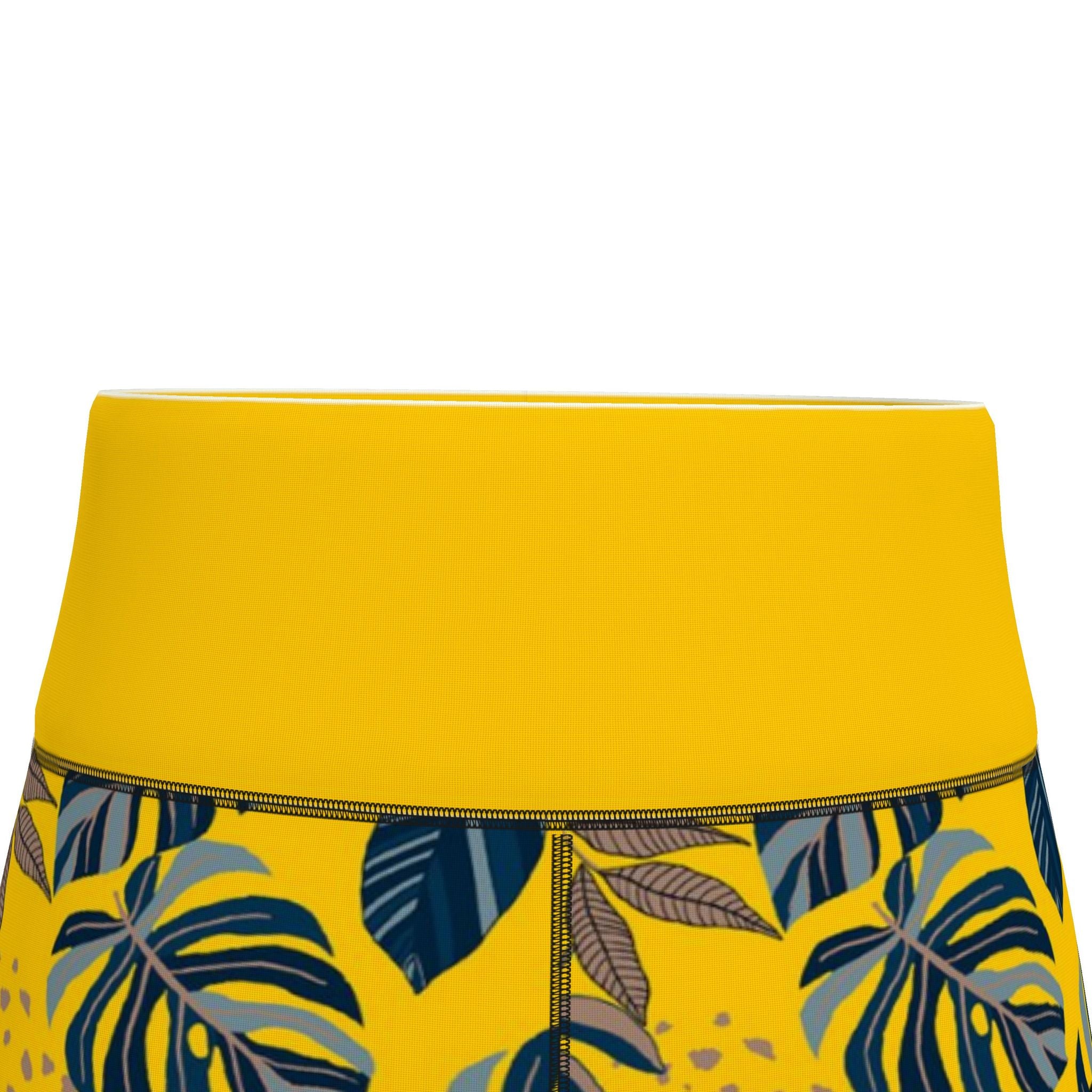 Women's High-Waist Performance Leggings — Capri — Midnight Monstera — Honey Gold