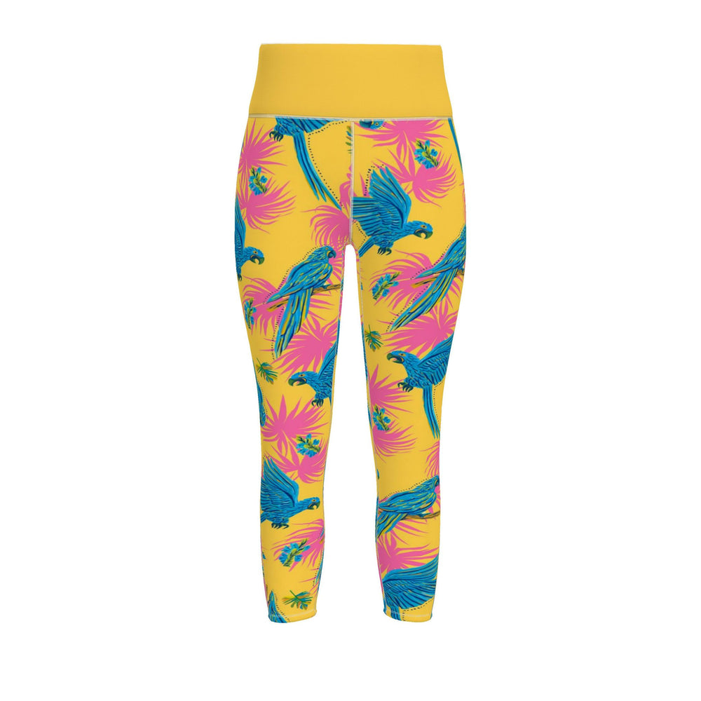 Women's High-Waist Full-Length Performance Leggings — Tropical Macaw — Sunny Fuchsia