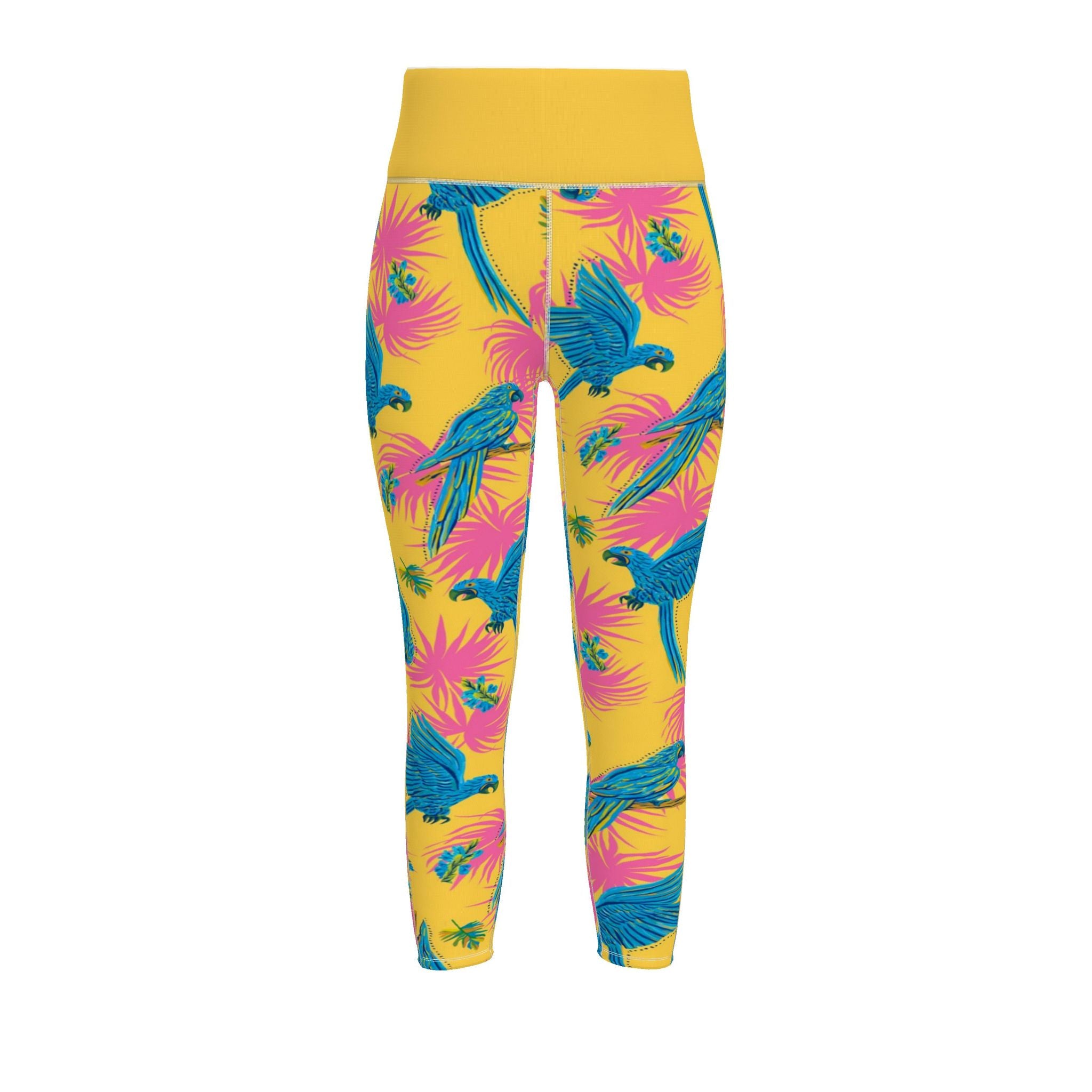 Women's High-Waist Full-Length Performance Leggings — Tropical Macaw — Sunny Fuchsia